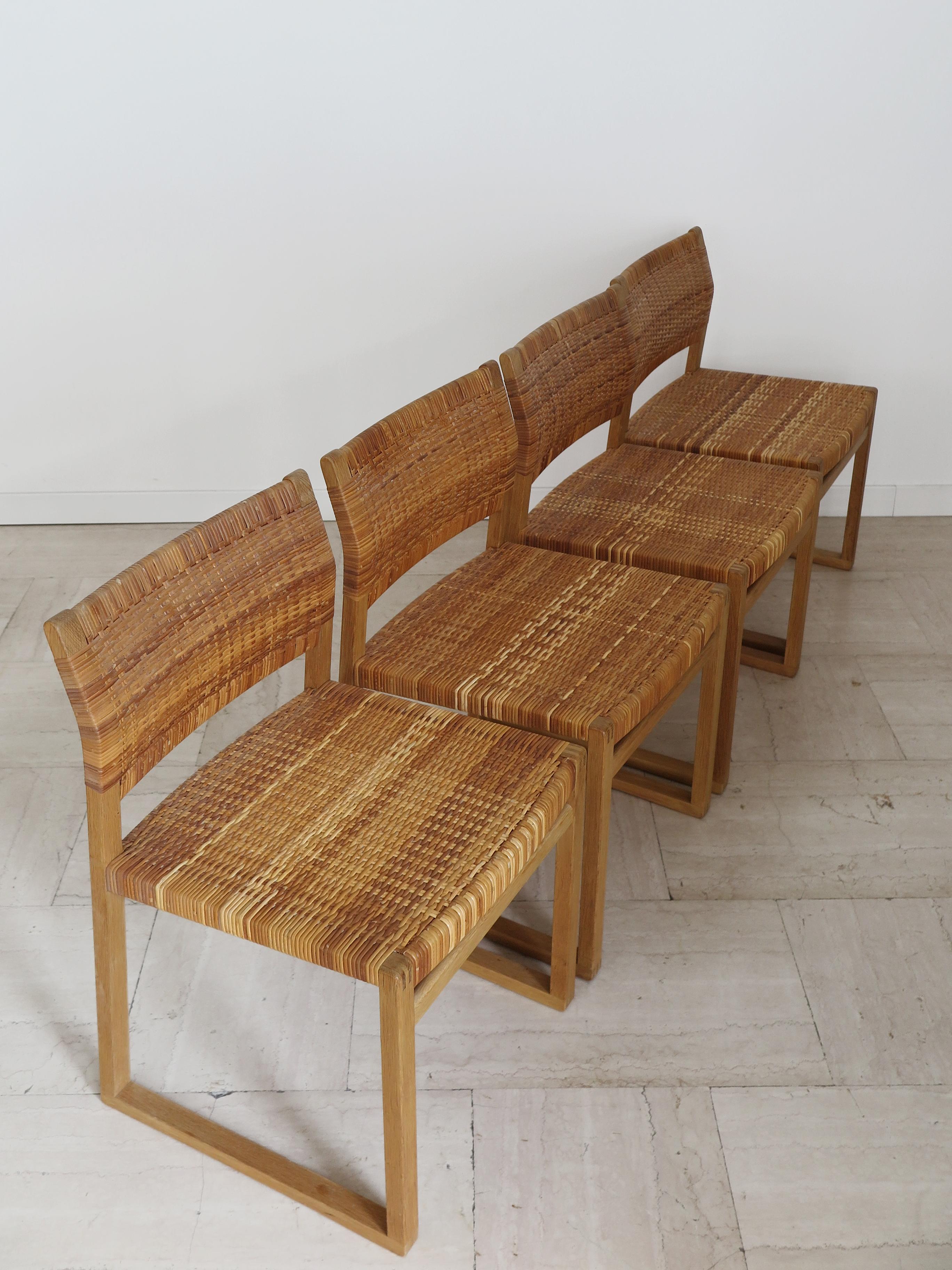 Danese Sedie da pranzo scandinave in rattan e quercia Børge Mogensen Modello BM61, Danimarca anni '60 in vendita