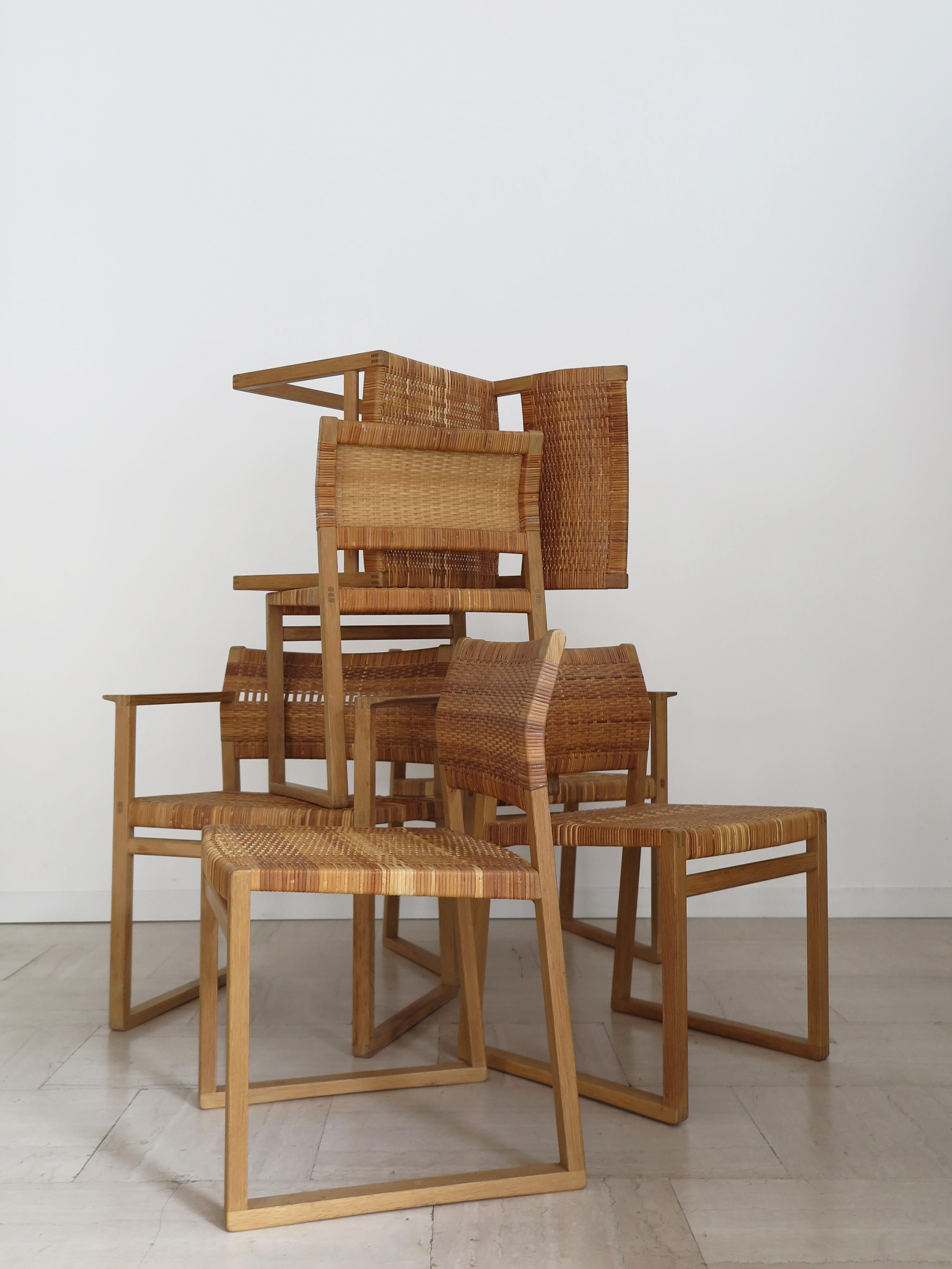 Sedie da pranzo scandinave in rattan e quercia Børge Mogensen Modello BM61, Danimarca anni '60 In condizioni buone in vendita a Reggio Emilia, IT
