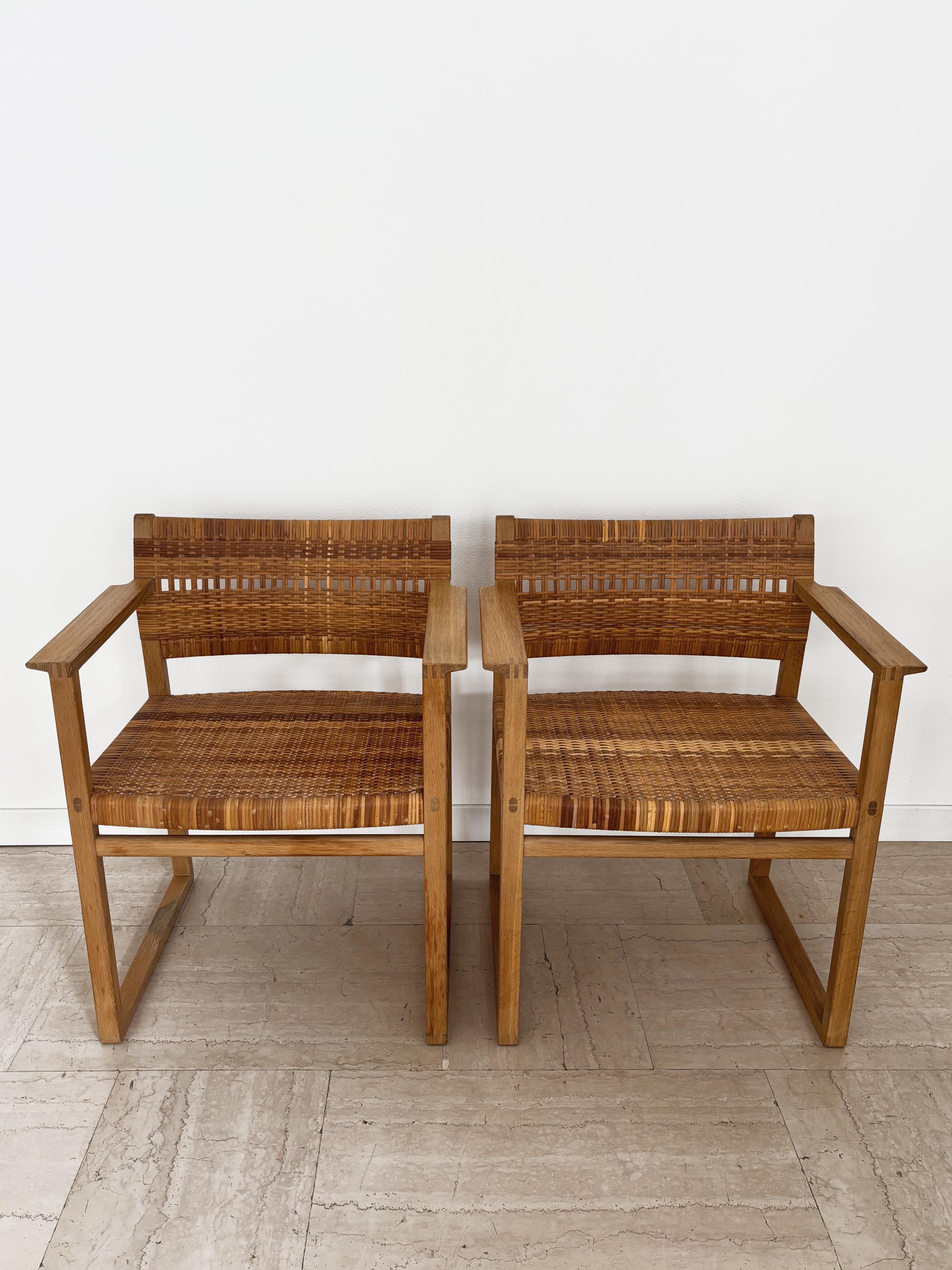 Metà XX secolo Sedie da pranzo scandinave in rattan e quercia Børge Mogensen Modello BM61, Danimarca anni '60 in vendita