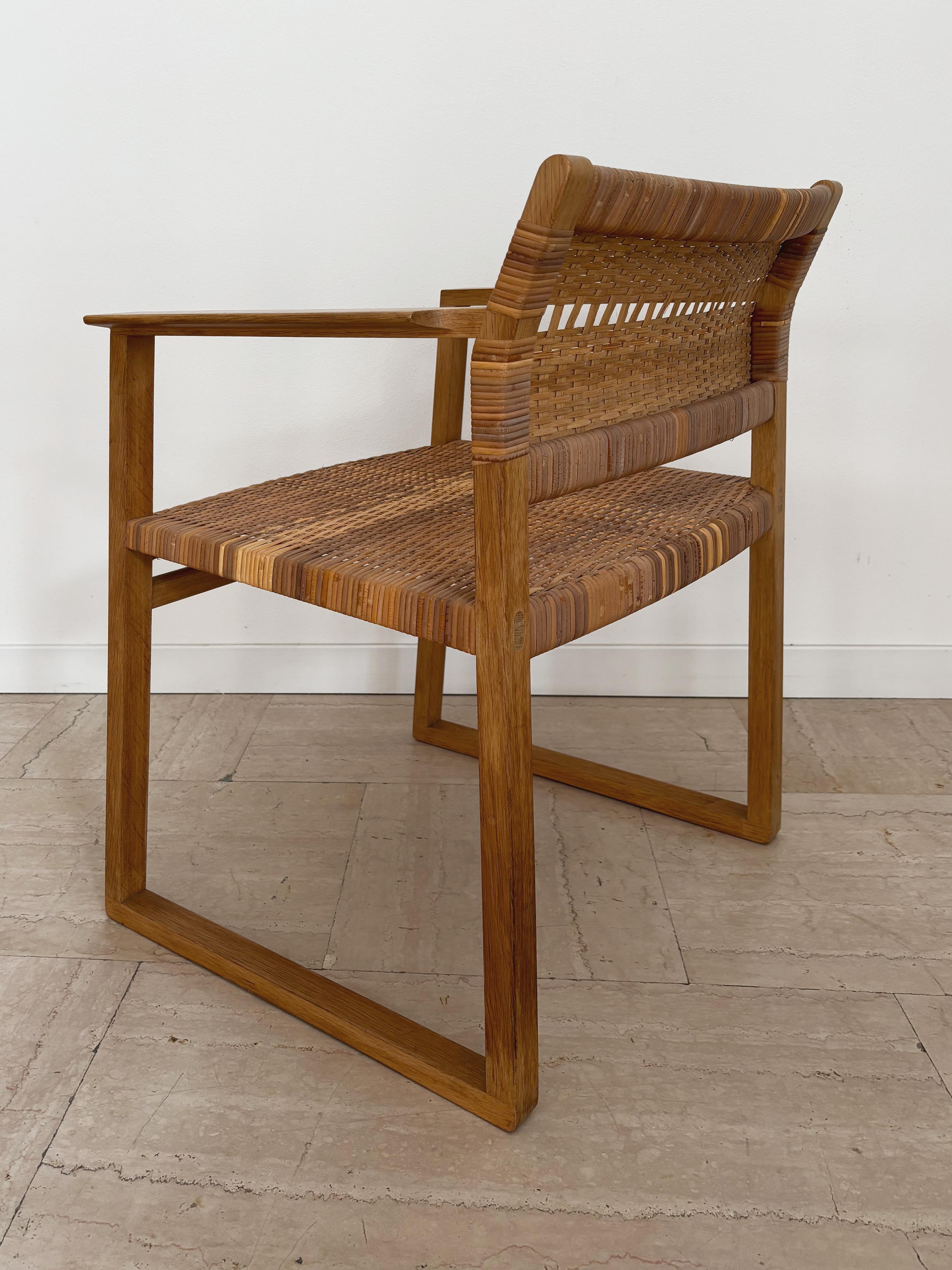 Rattan Sedie da pranzo scandinave in rattan e quercia Børge Mogensen Modello BM61, Danimarca anni '60 in vendita