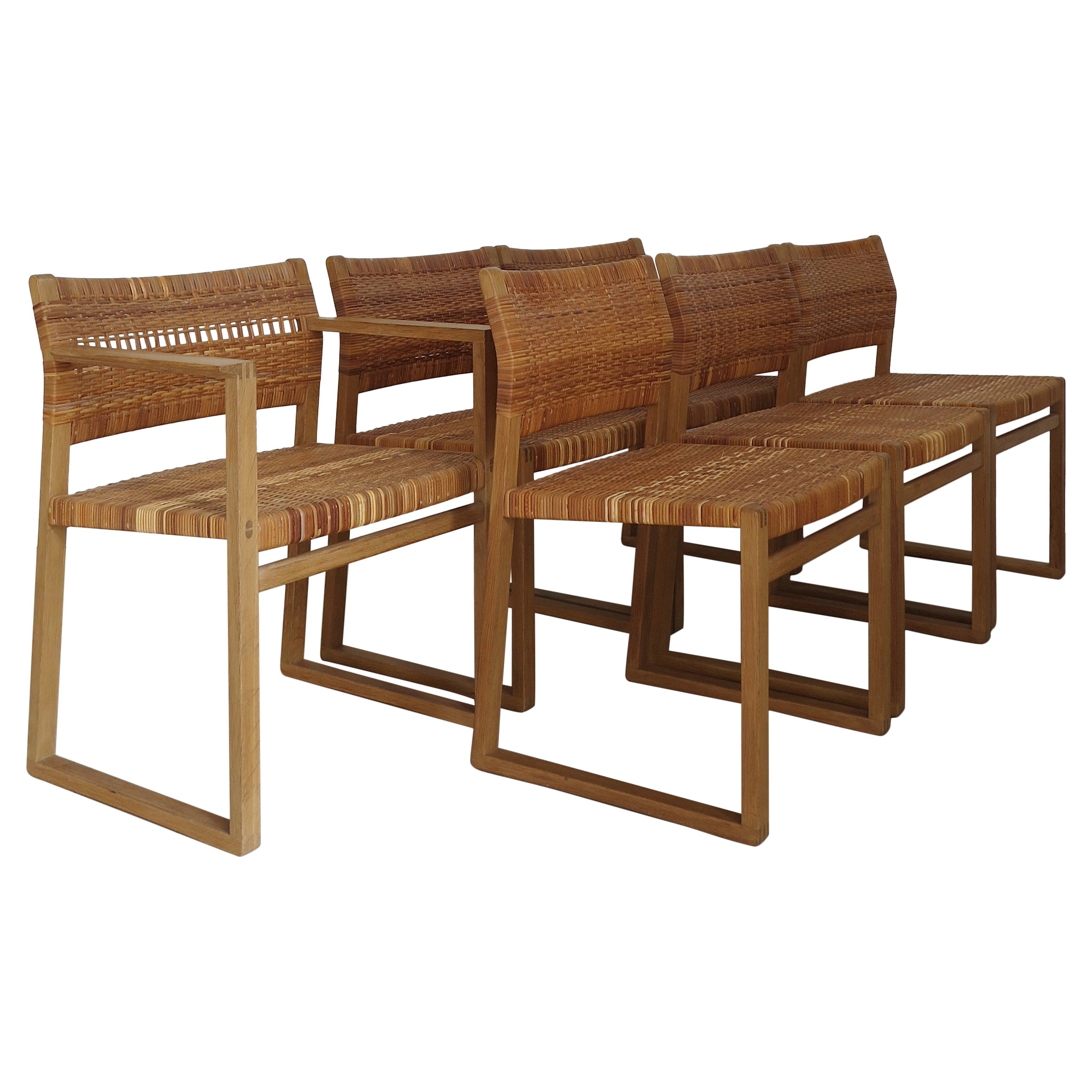 Sedie da pranzo scandinave in rattan e quercia Børge Mogensen Modello BM61, Danimarca anni '60 in vendita