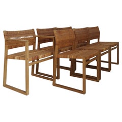 Scandinavian Børge Mogensen Oak Rattan Dining Chairs BM61 Model, Denmark 1960s