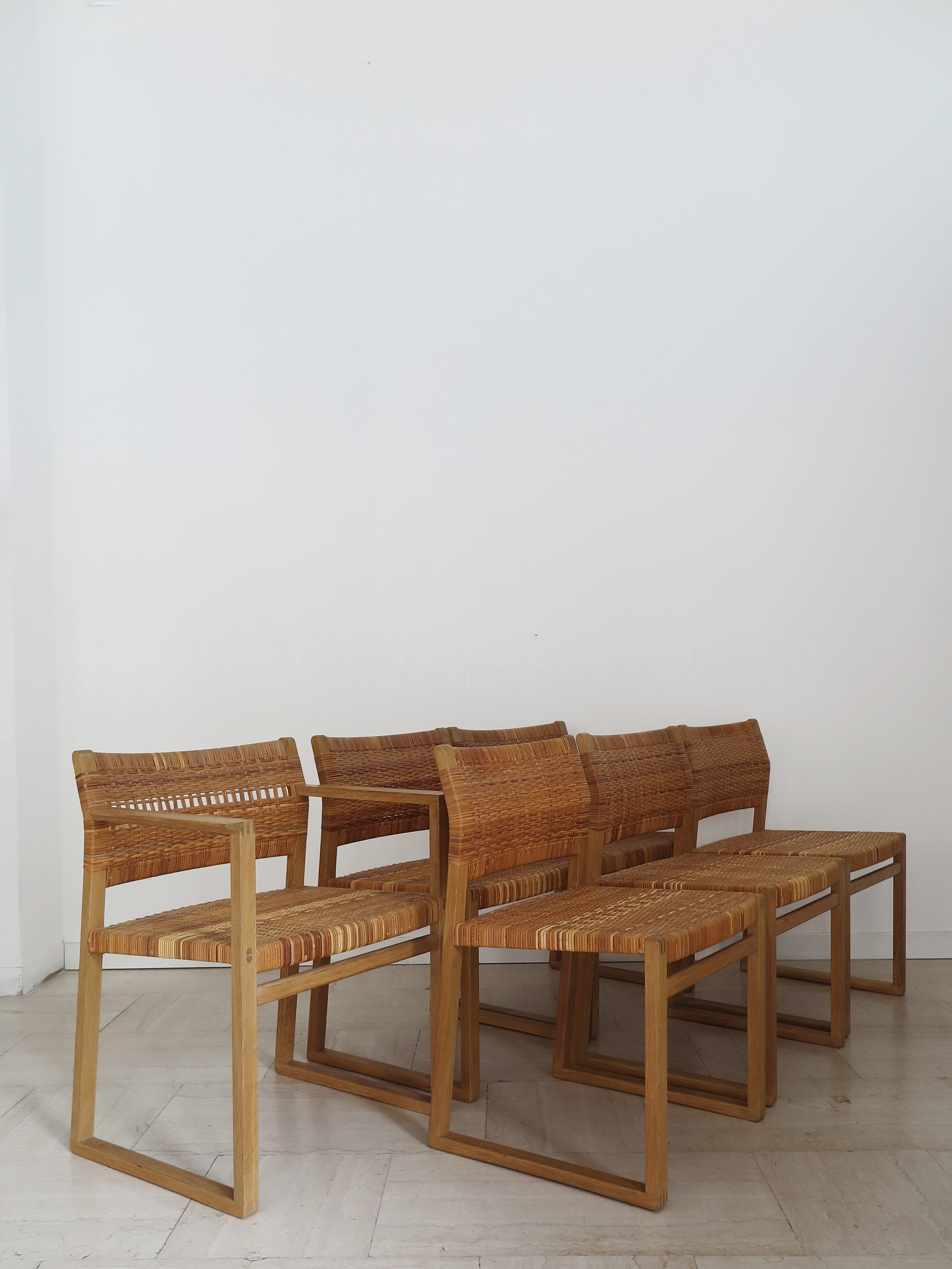 Sedie da pranzo scandinave in rattan e quercia Børge Mogensen Modello BM61, Danimarca anni '60 in vendita