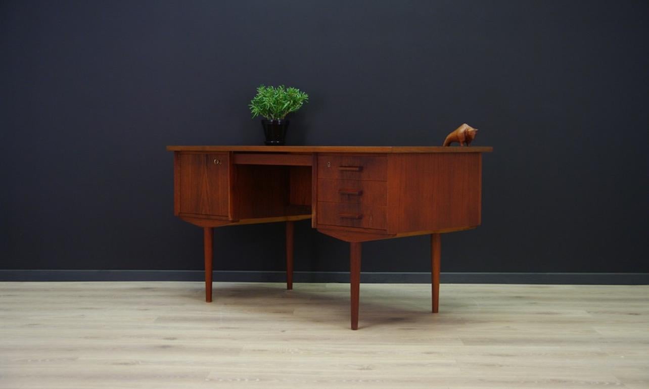Veneer Scandinavian Bronze Design Writing Desk Teak Vintage, 1960s For Sale