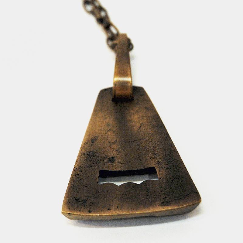 Scandinavian bronze triangle shaped pendant with stones 1970s 3