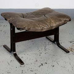 Scandinavian Brown Leather Stool by Ingmar Relling for Westnofa