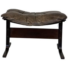 Scandinavian Brown Leather Stool by Ingmar Relling for Westnofa