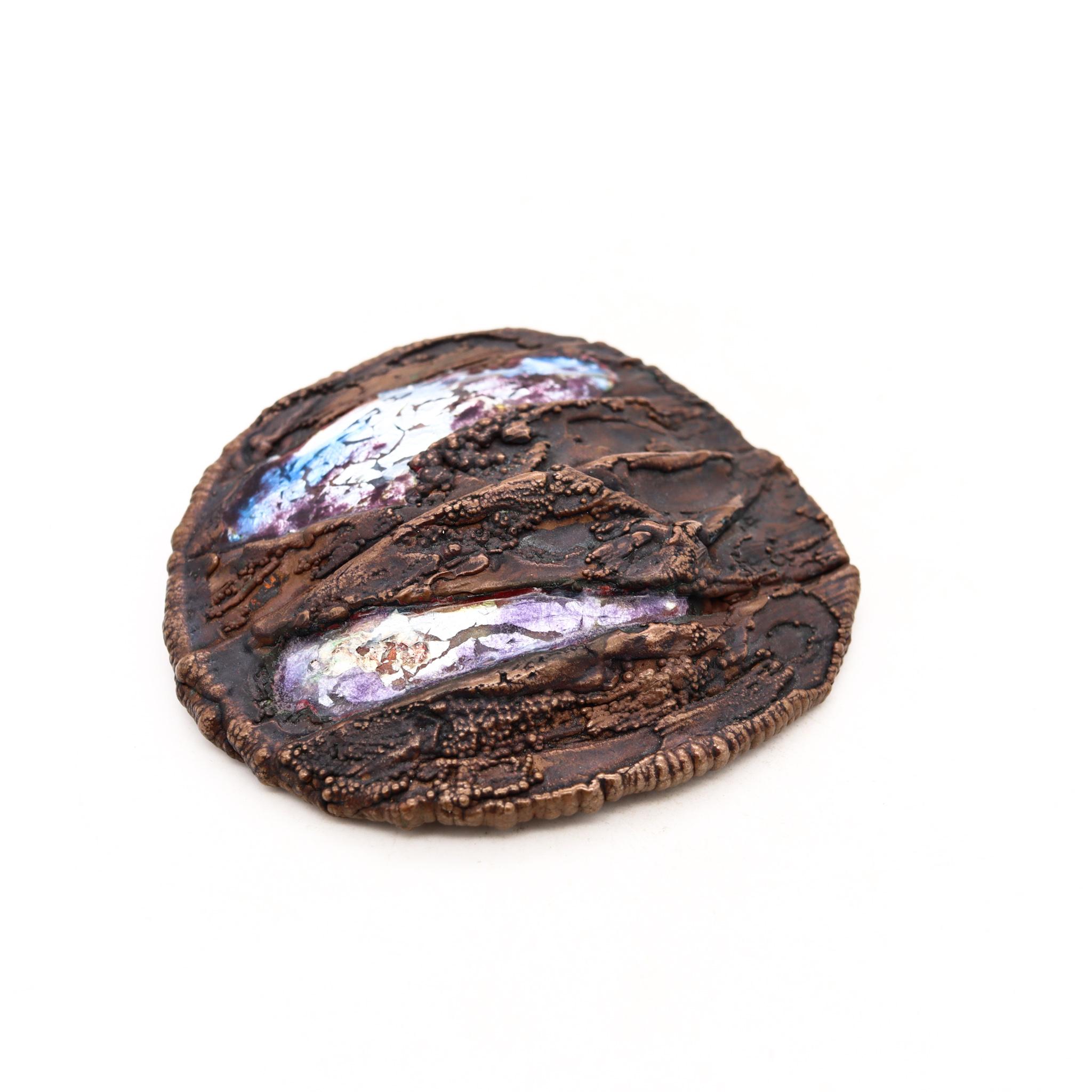 Retro Scandinavian Brutalism 1960 Midcentury Pendant Buckle in Pure Copper with Color For Sale