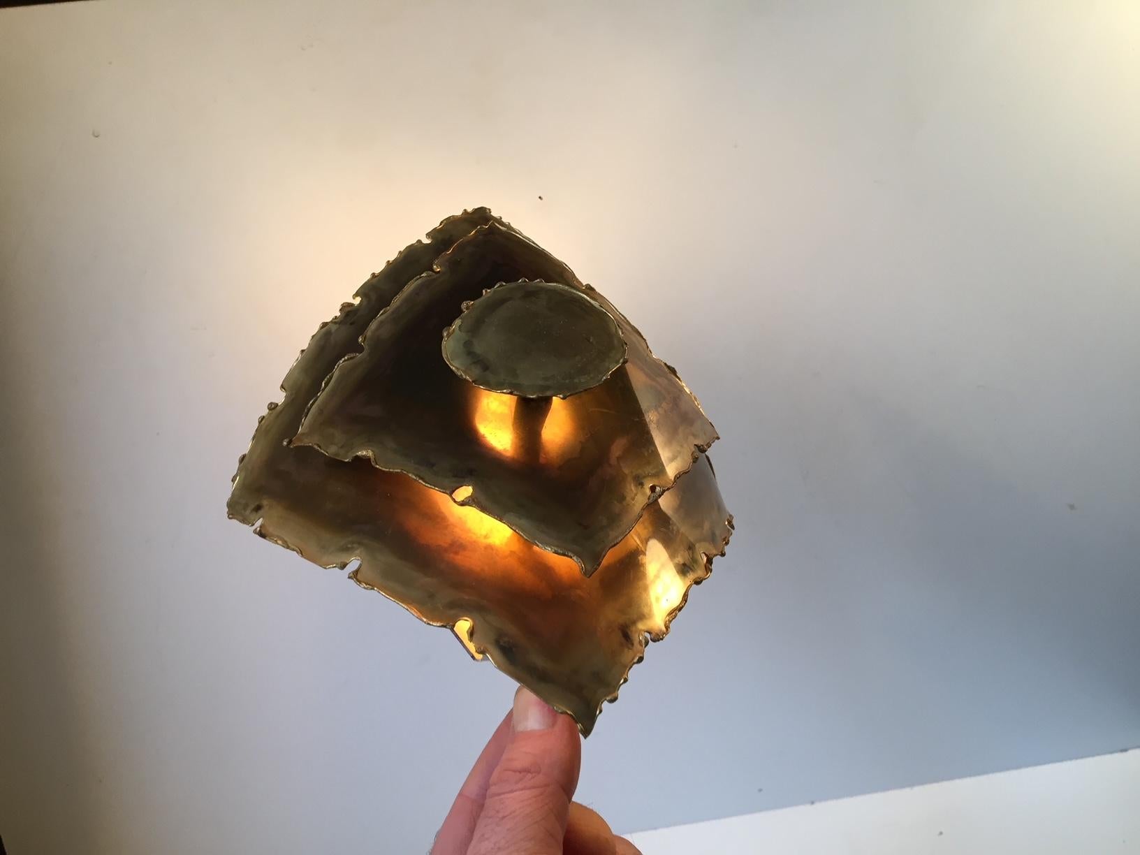 Patinated Scandinavian Brutalist Brass Wall Sconce by Svend Aage Holm-Sorensen, 1960s For Sale