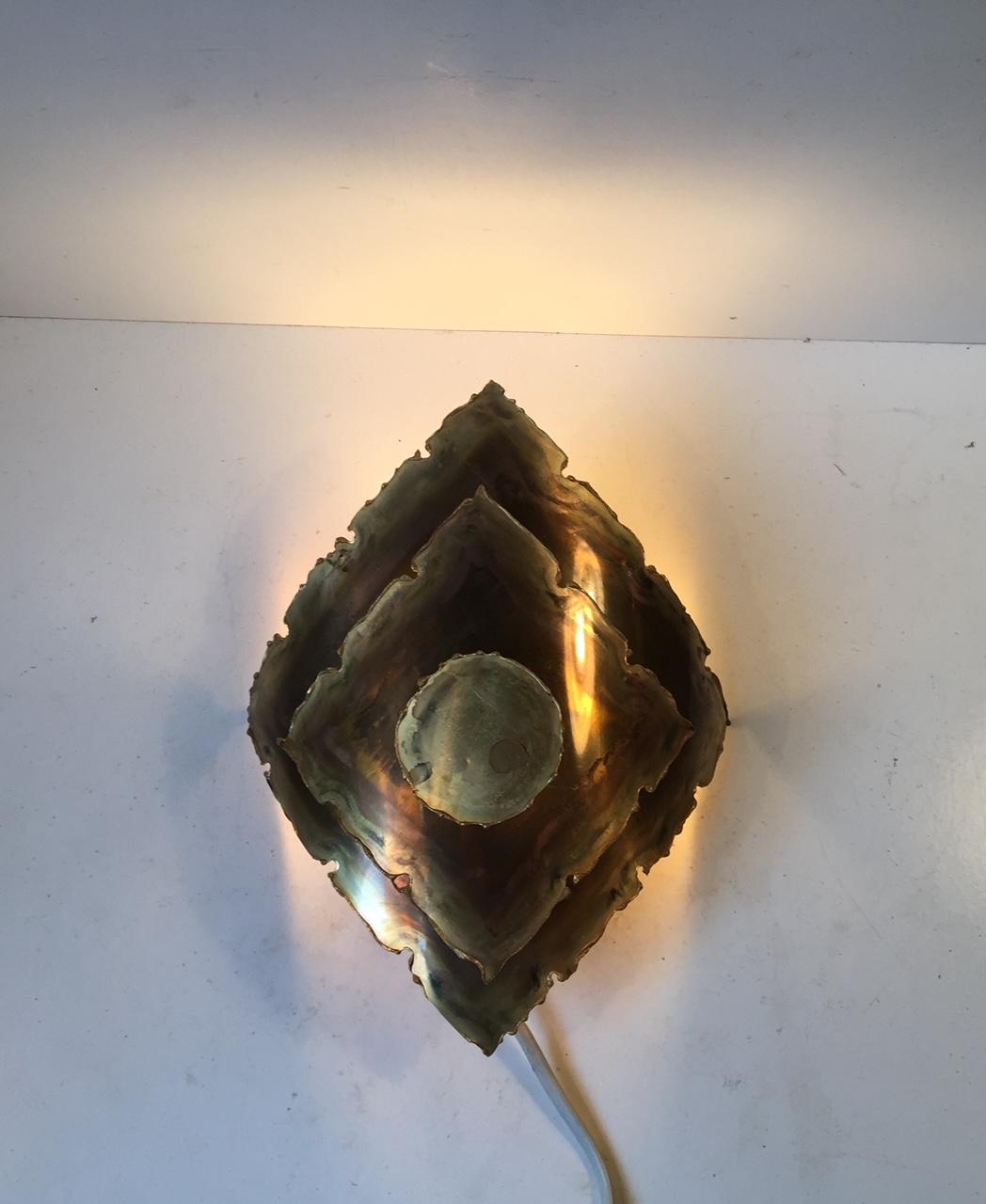Mid-20th Century Scandinavian Brutalist Brass Wall Sconce by Svend Aage Holm-Sorensen, 1960s For Sale