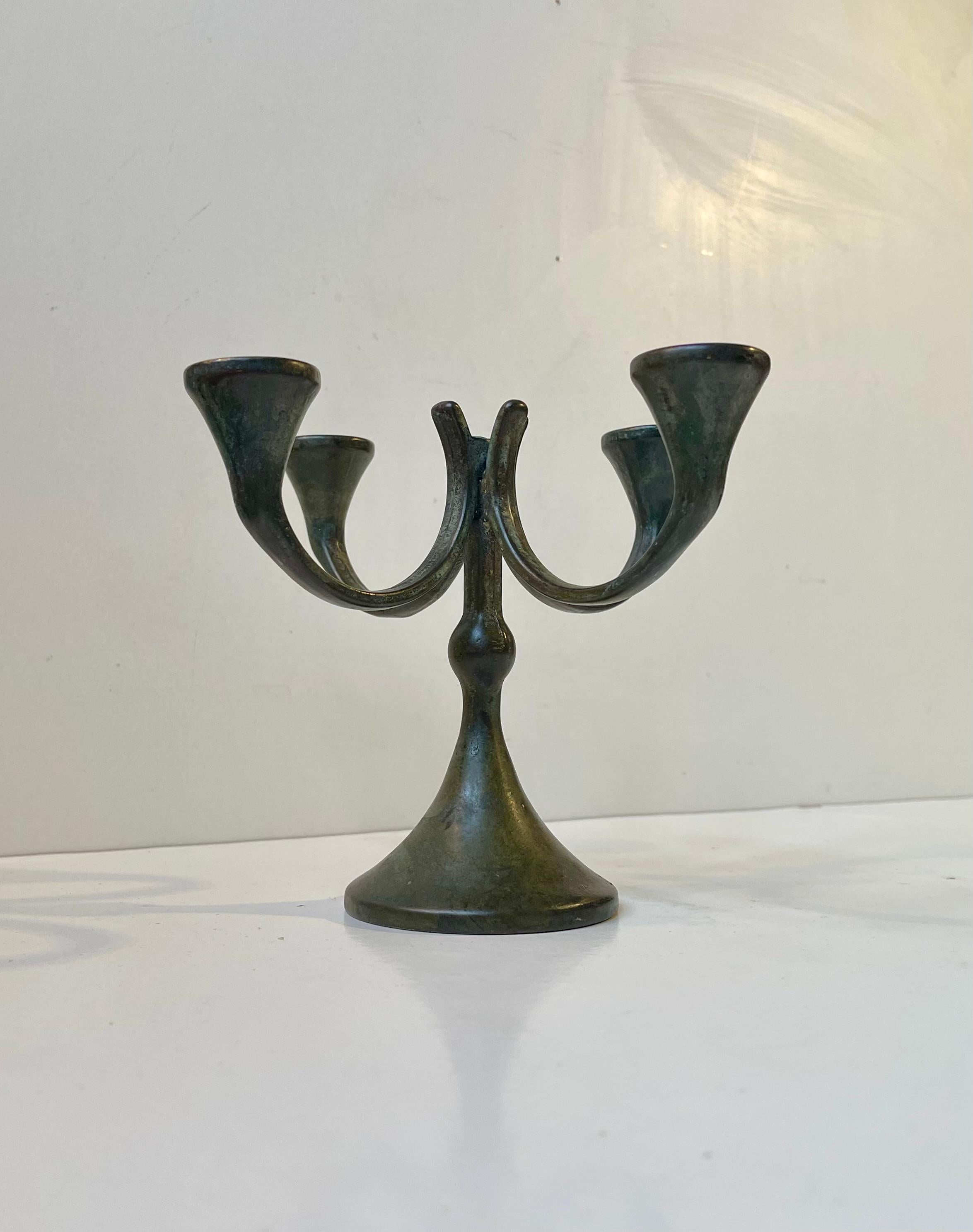 Scandinavian Brutalist Candelabra in Patinated Bronze, 1970s In Good Condition For Sale In Esbjerg, DK