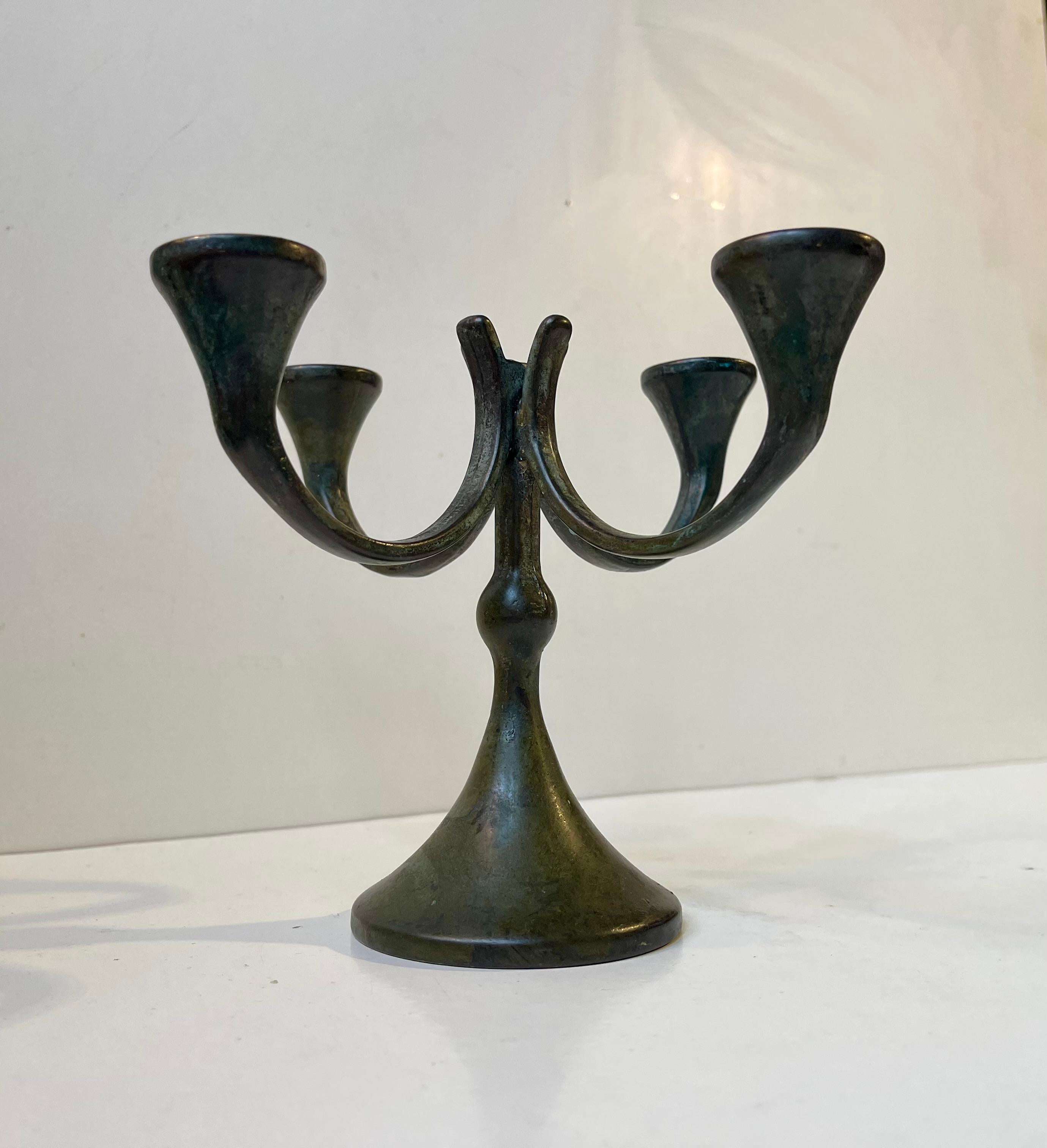 20th Century Scandinavian Brutalist Candelabra in Patinated Bronze, 1970s For Sale