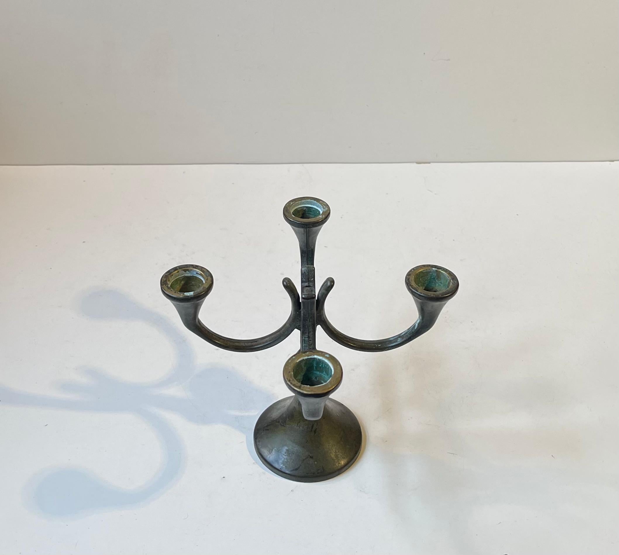 Scandinavian Brutalist Candelabra in Patinated Bronze, 1970s For Sale 1