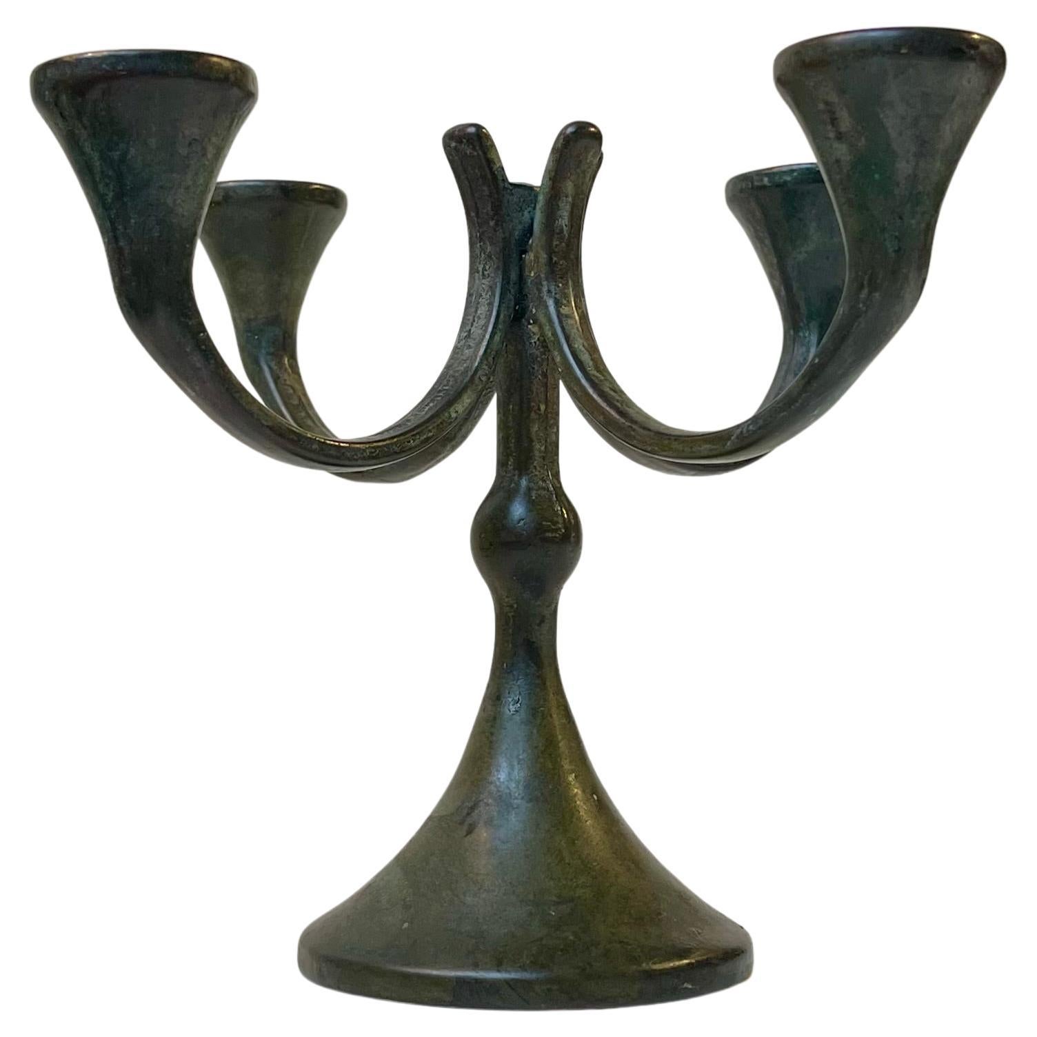 Scandinavian Brutalist Candelabra in Patinated Bronze, 1970s For Sale