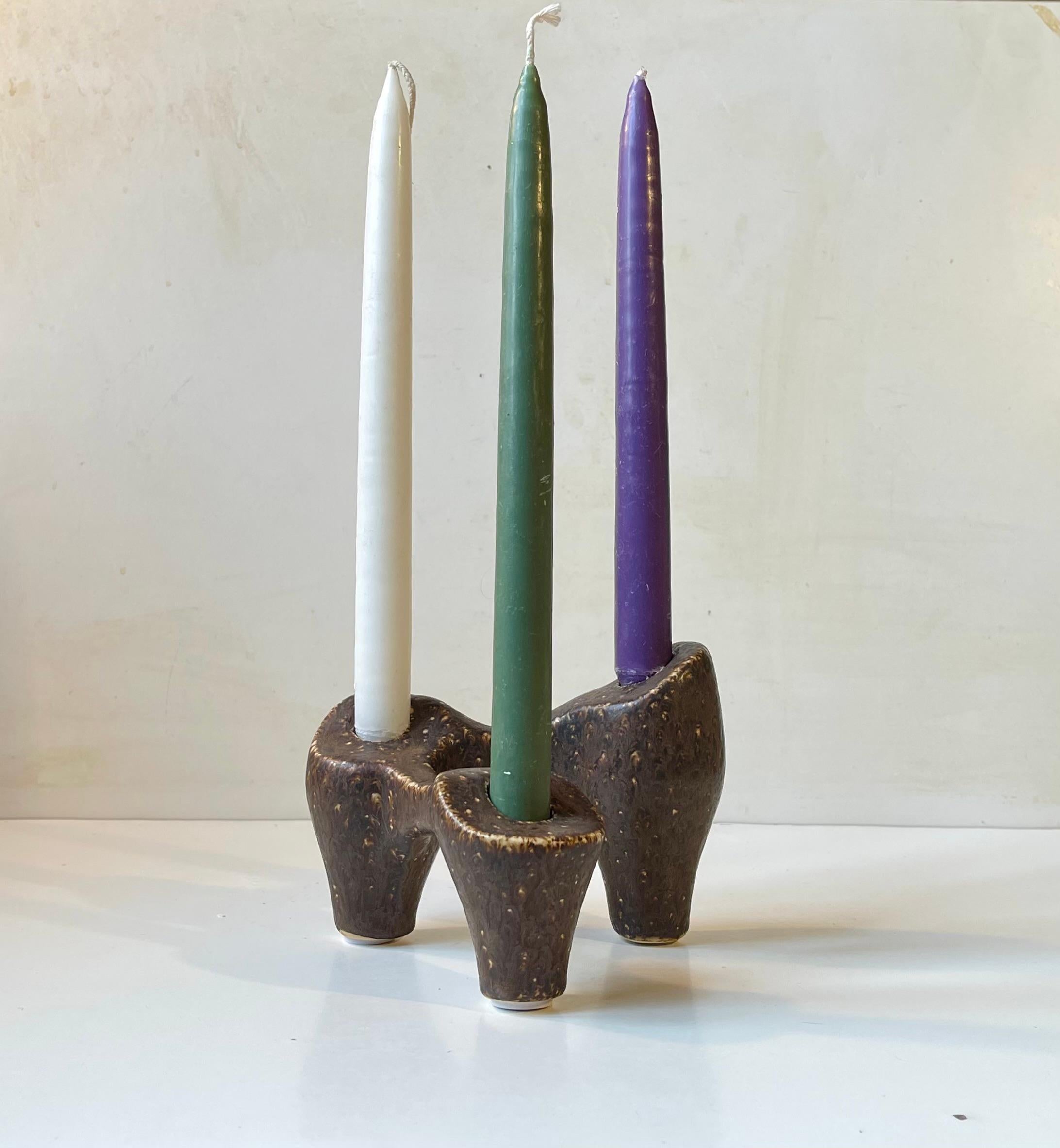 Scandinavian Brutalist Candleholder in Glazed Stoneware For Sale 5