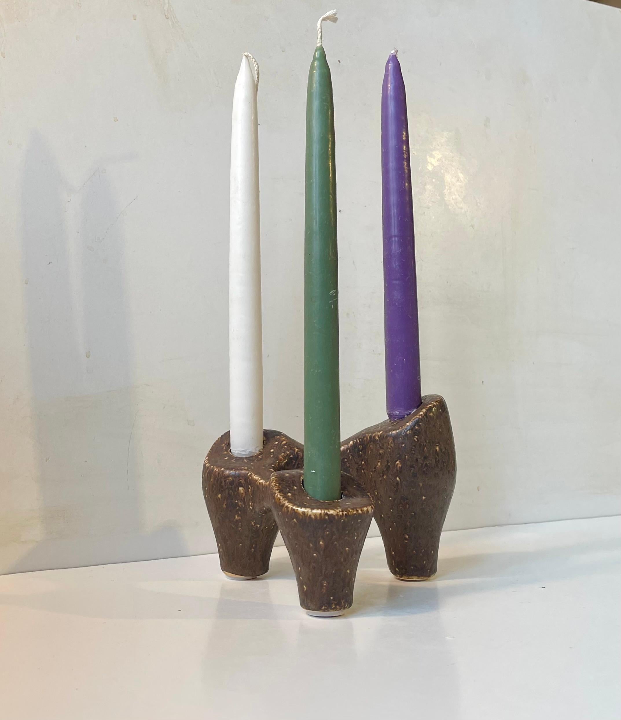 Scandinavian Brutalist Candleholder in Glazed Stoneware For Sale 6