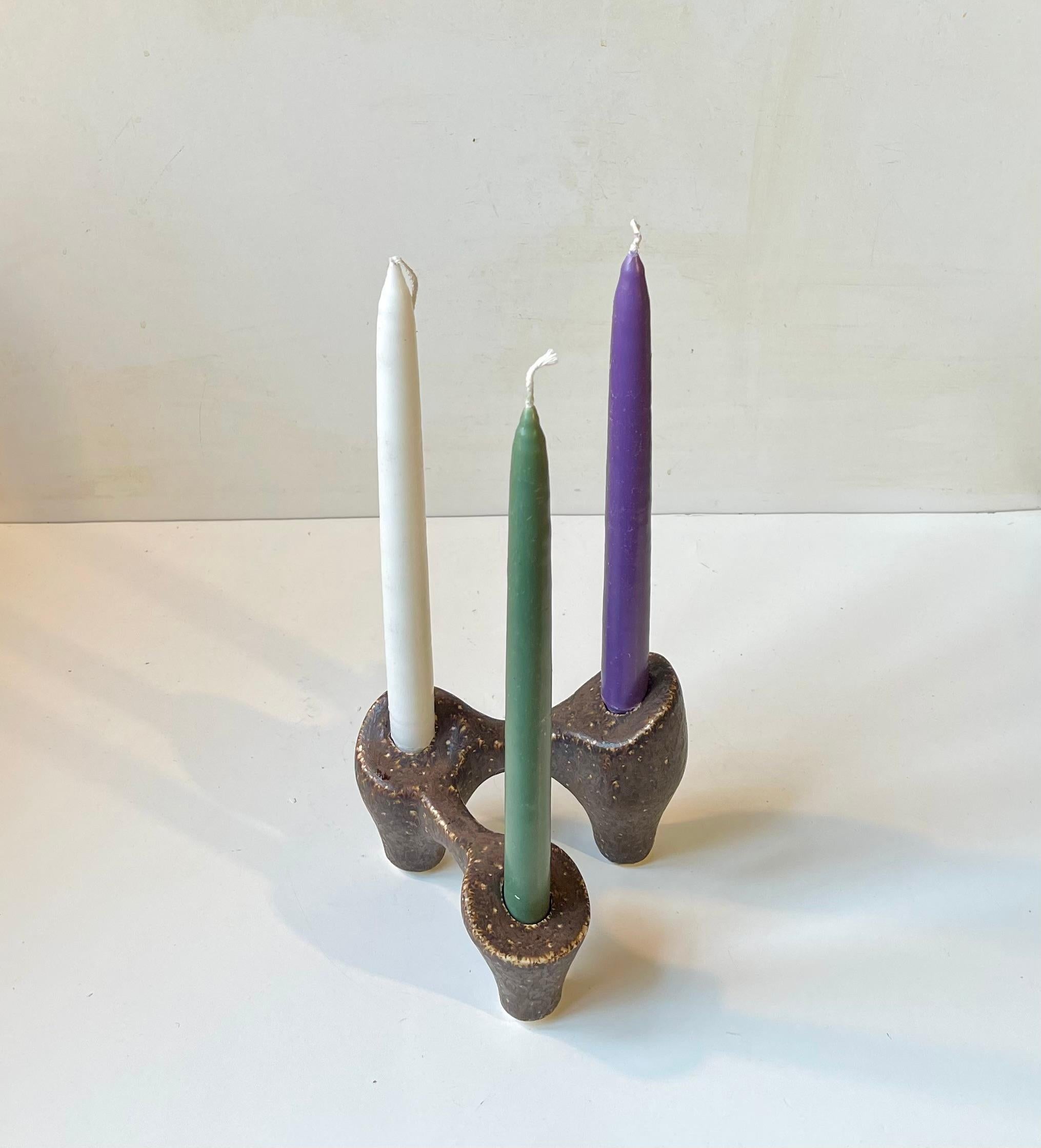 Scandinavian Brutalist Candleholder in Glazed Stoneware For Sale 3