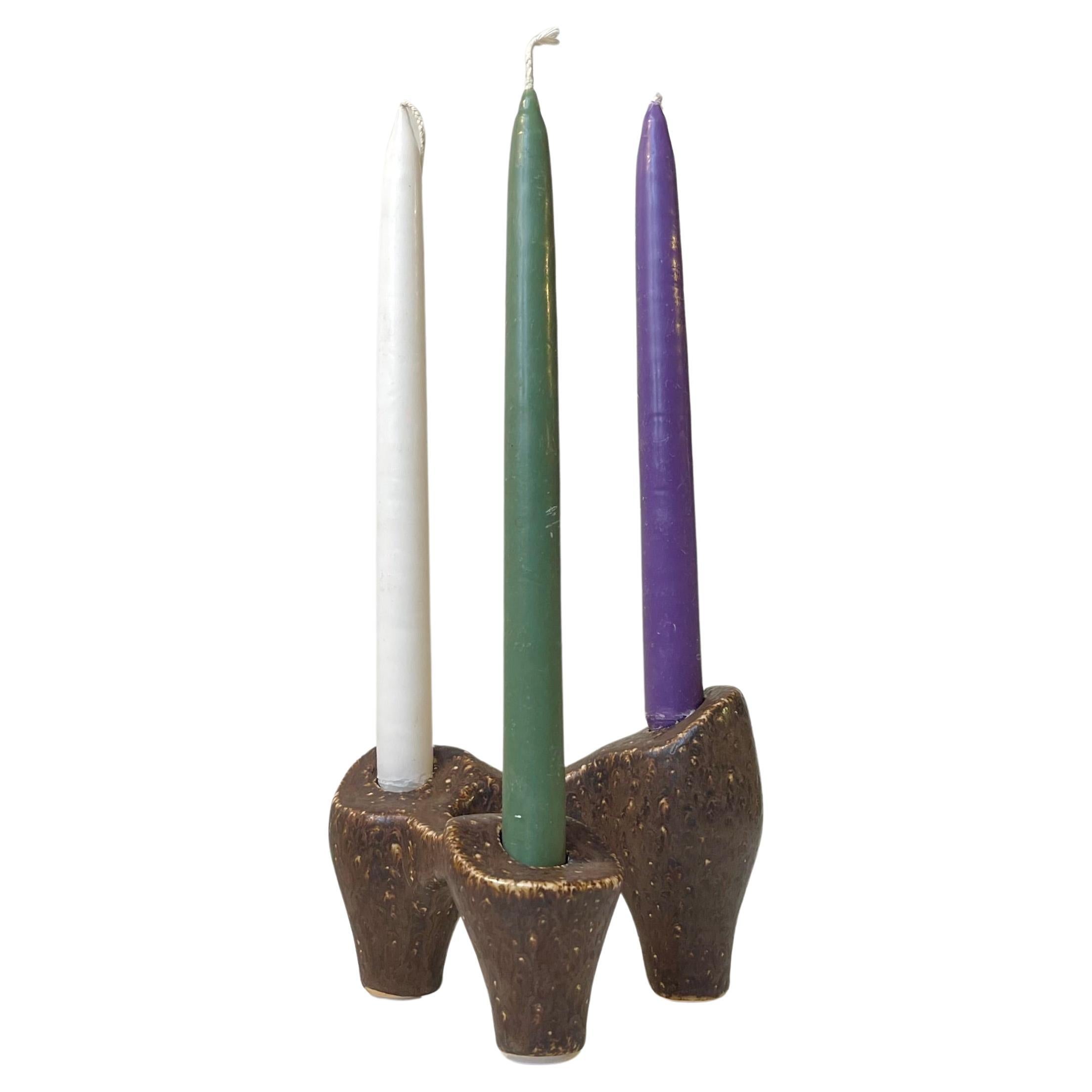 Scandinavian Brutalist Candleholder in Glazed Stoneware For Sale