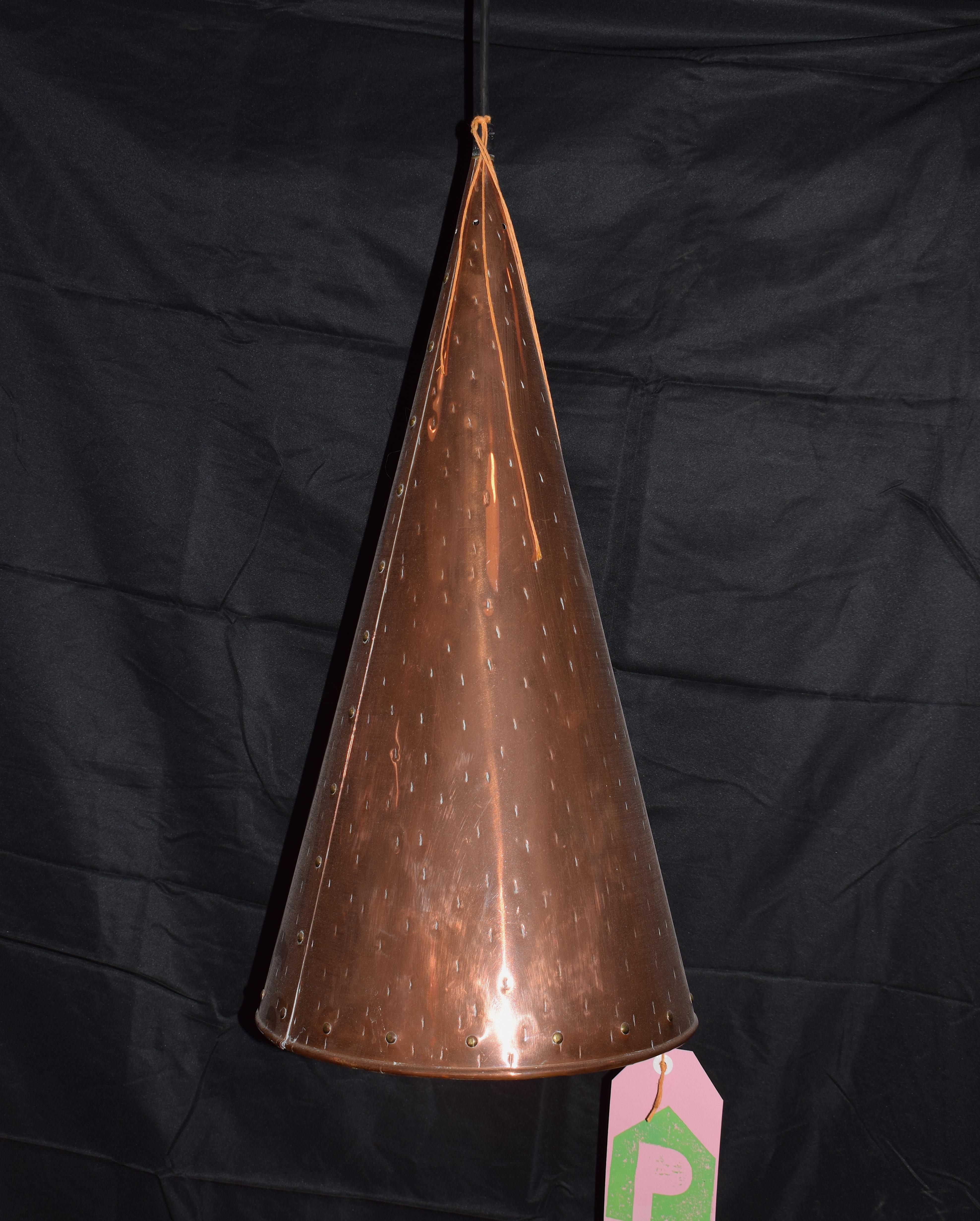 Mid-Century Modern Scandinavian Brutalist Copper Conical Pendant Lamp by E.S. Horn Alestrup