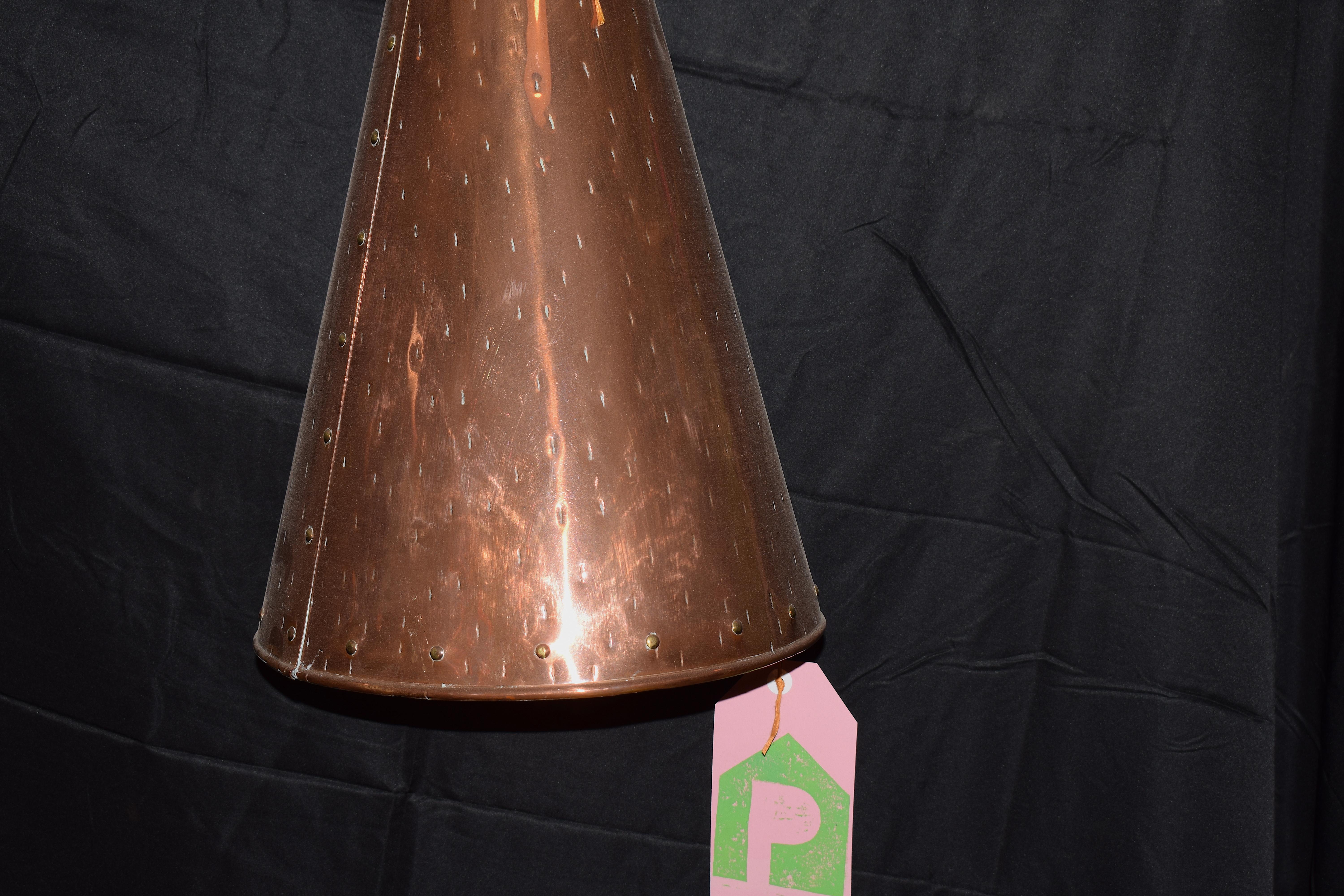 Danish Scandinavian Brutalist Copper Conical Pendant Lamp by E.S. Horn Alestrup