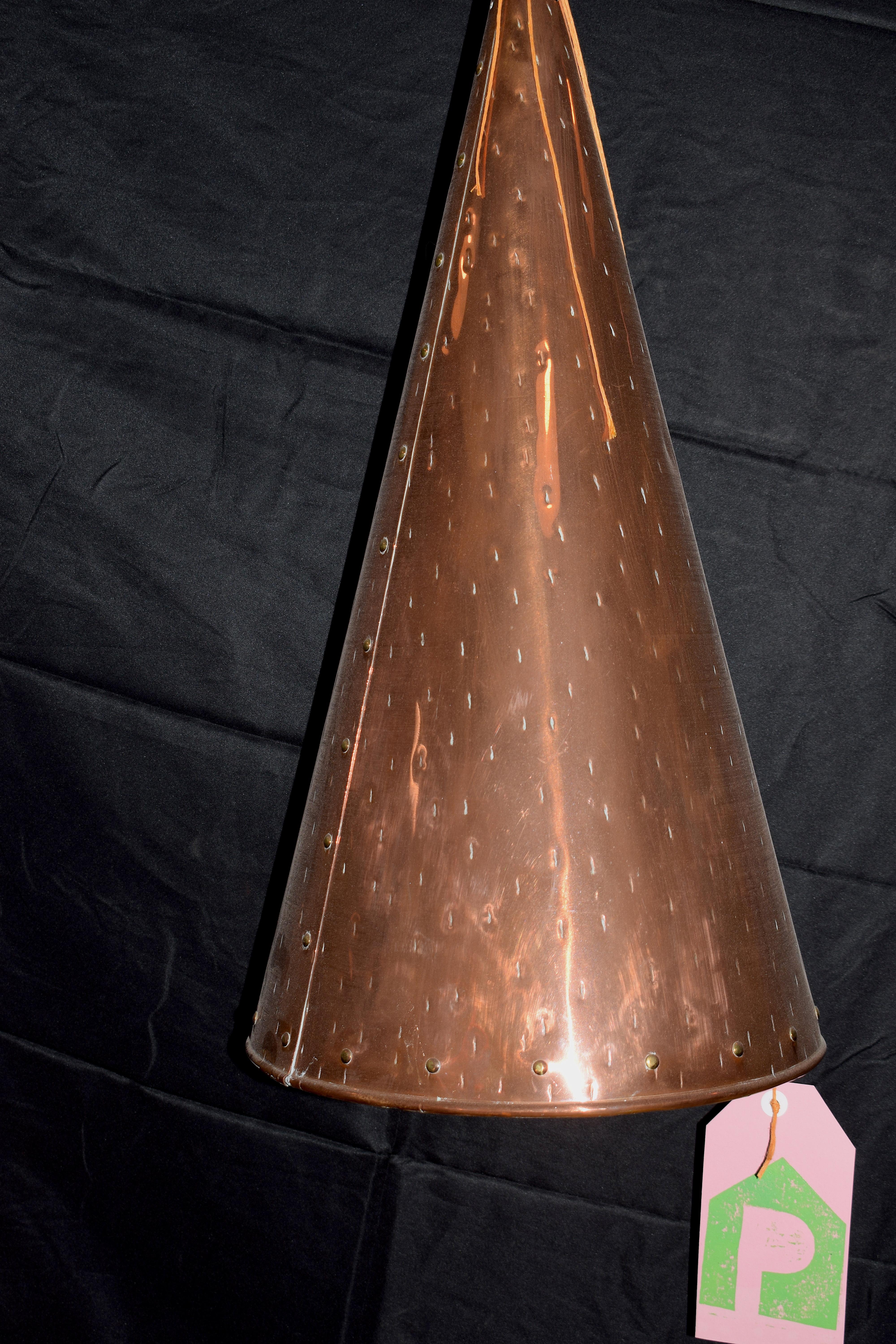 Hand-Crafted Scandinavian Brutalist Copper Conical Pendant Lamp by E.S. Horn Alestrup