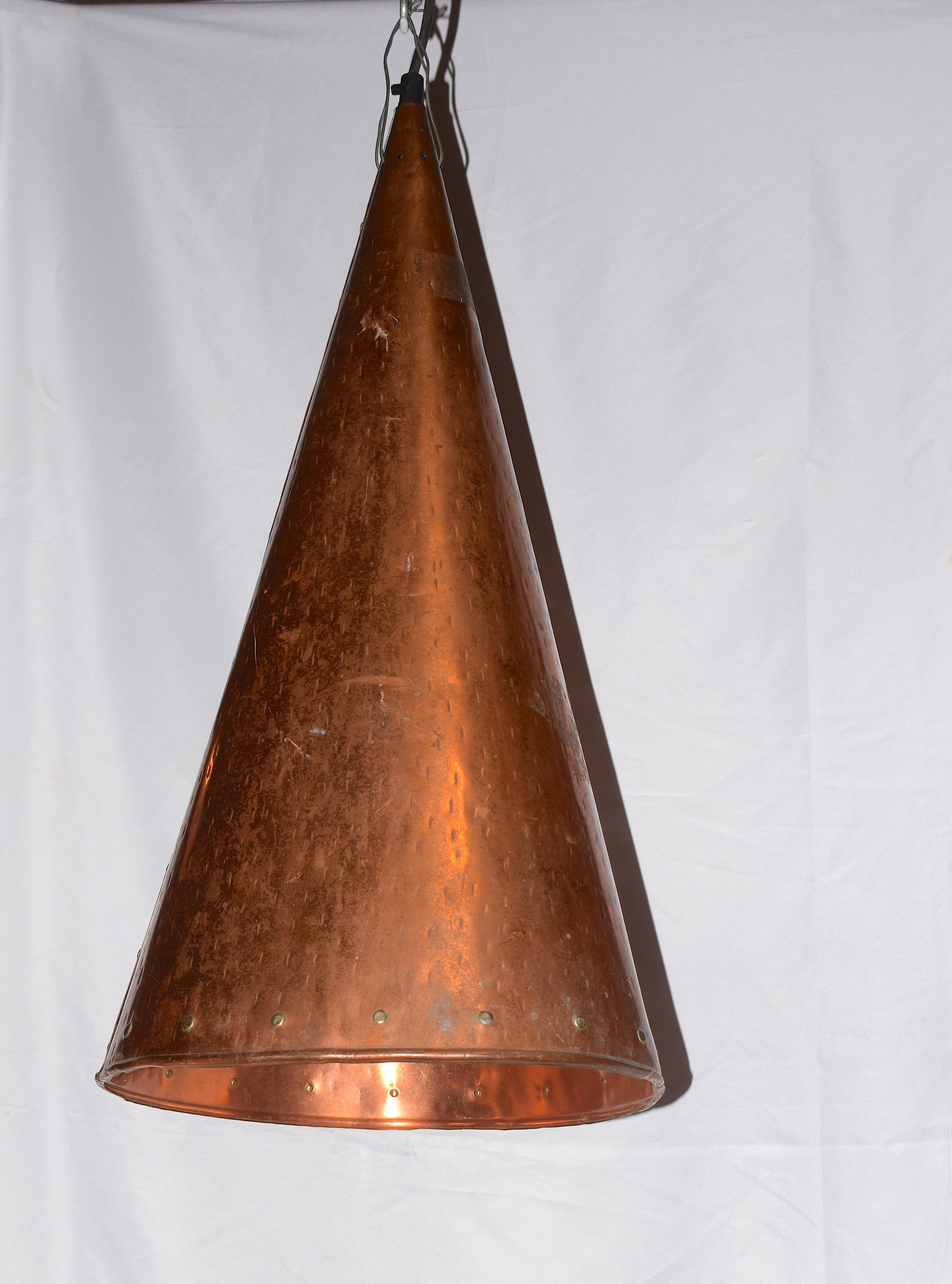 Scandinavian Brutalist Copper Conical Pendant Lamp by E.S. Horn Alestrup 1