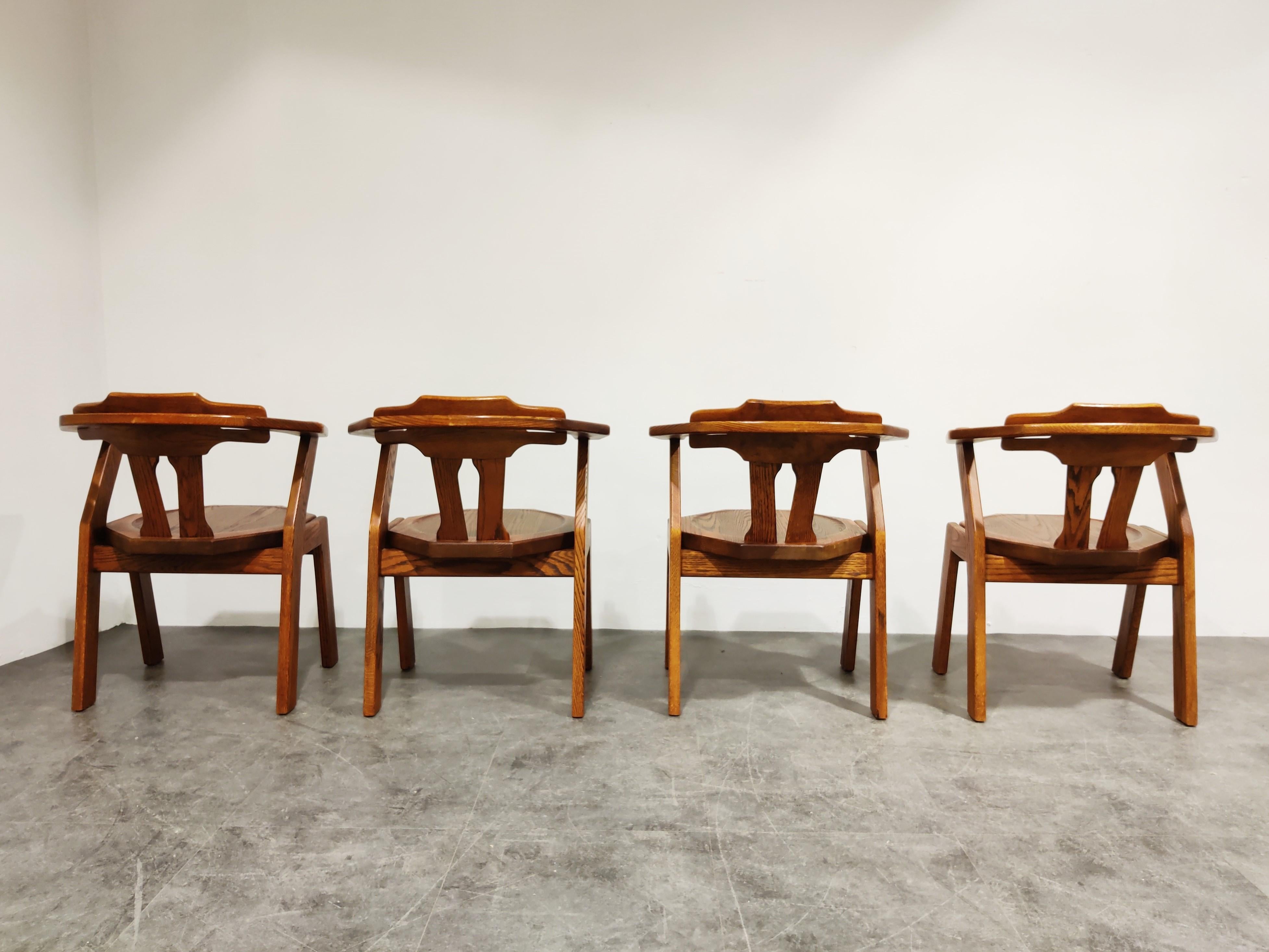 Oak Scandinavian Brutalist Dining Chair, Set of 8, 1960s