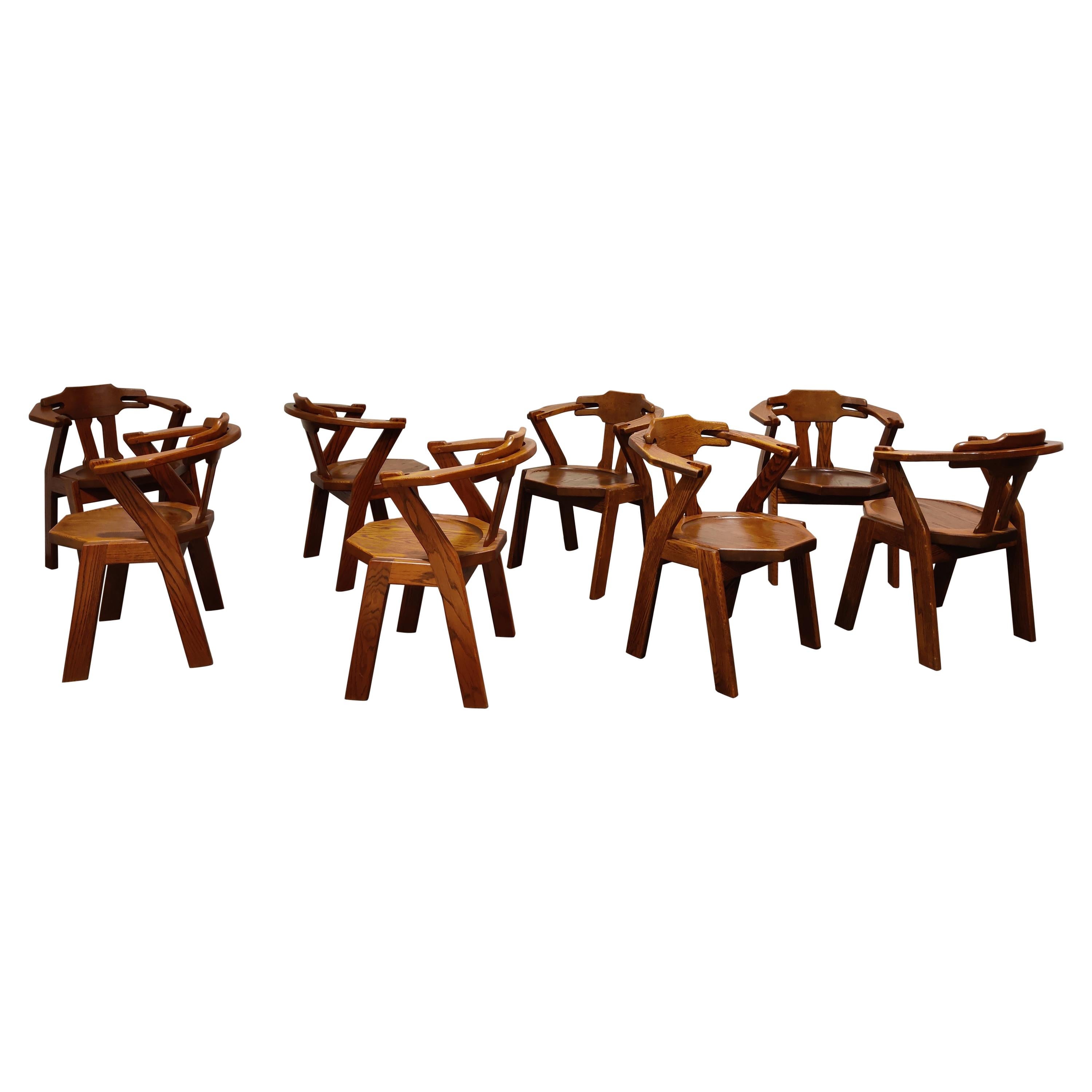 Scandinavian Brutalist Dining Chair, Set of 8, 1960s