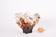 Cuenco escandinavo de vidrio Brutalista, Pertti Santalahti para Humppila Finlandia 1970s