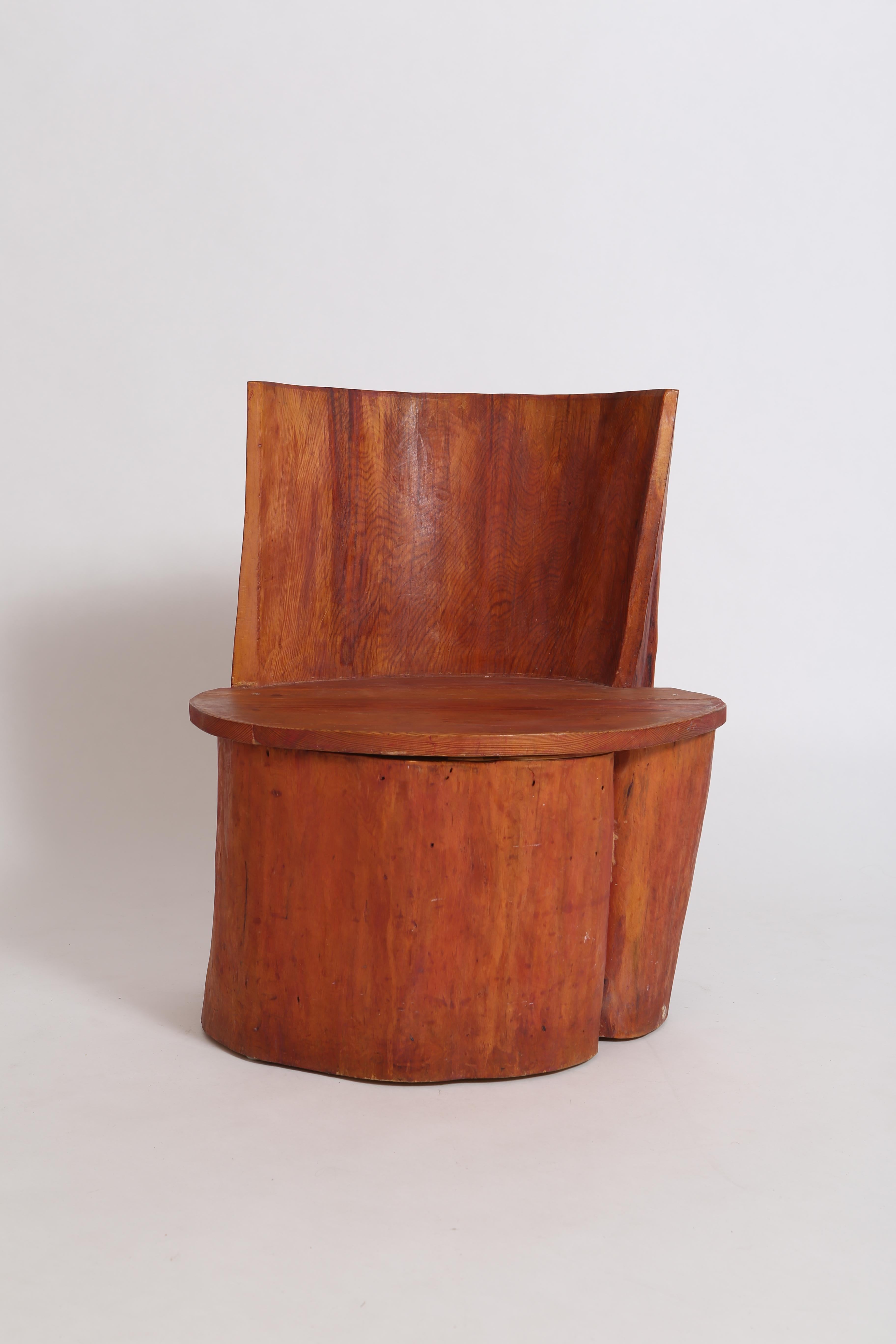 Hand-crafted pine chair with storage. Made in Denmark circa 1970s. Stained pine. So fun!
Wizard wave organic modernist statement chair perfect for outside of a sauna or in a guest bathroom. 