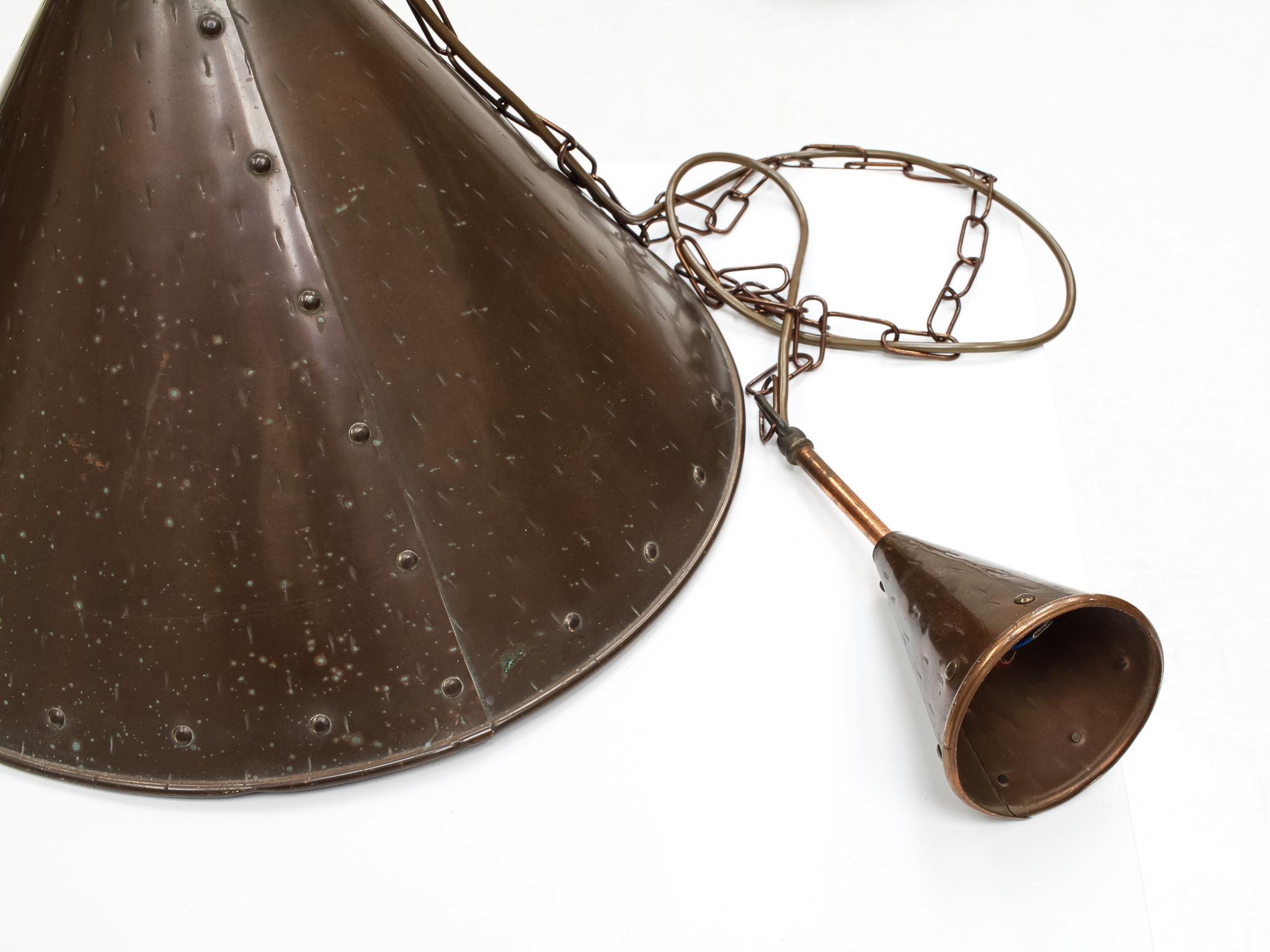 Scandinavian Brutalist Handcrafted Danish Conical Copper Pendant, 1960s 5