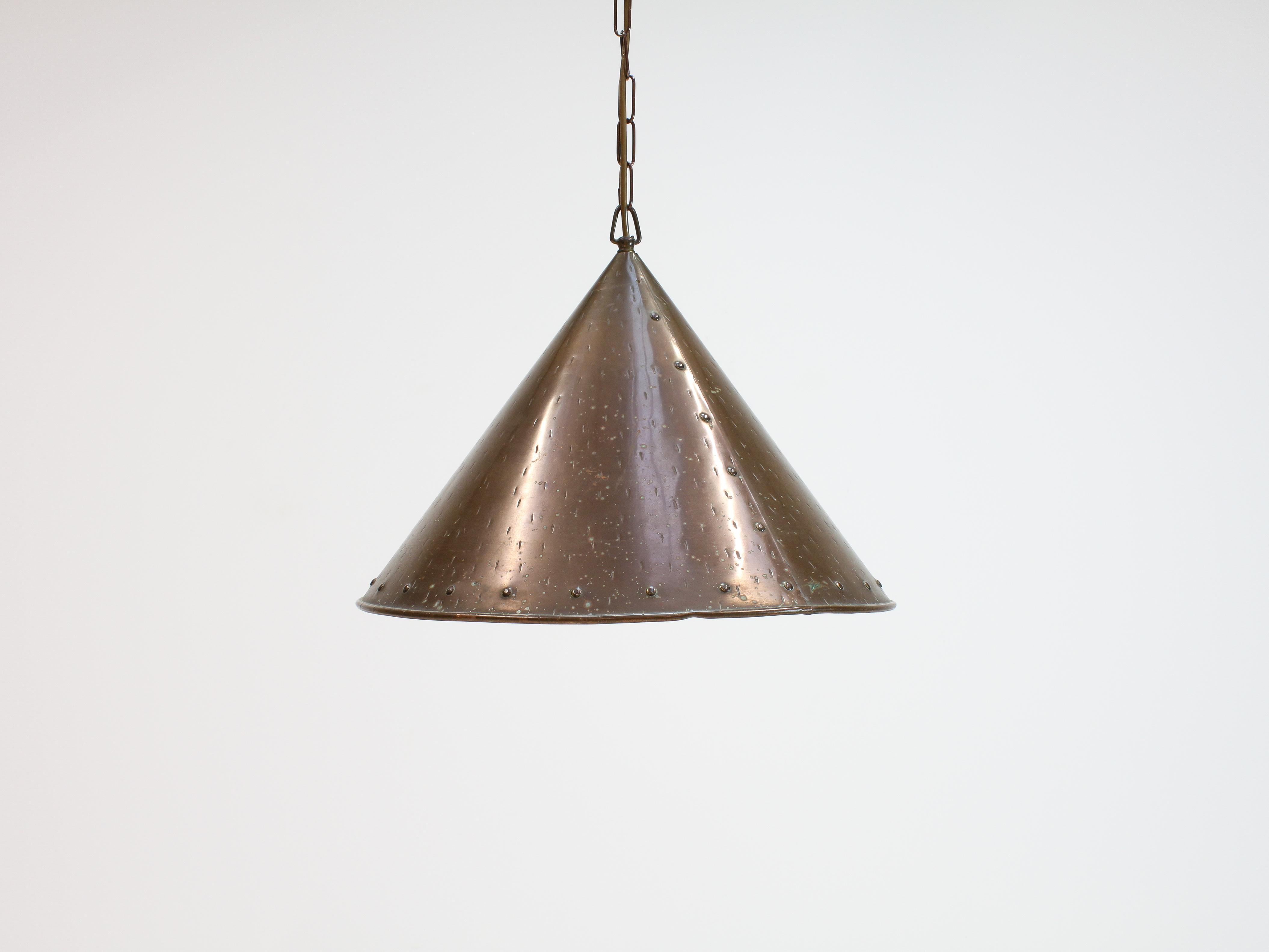 20th Century Scandinavian Brutalist Handcrafted Danish Conical Copper Pendant, 1960s