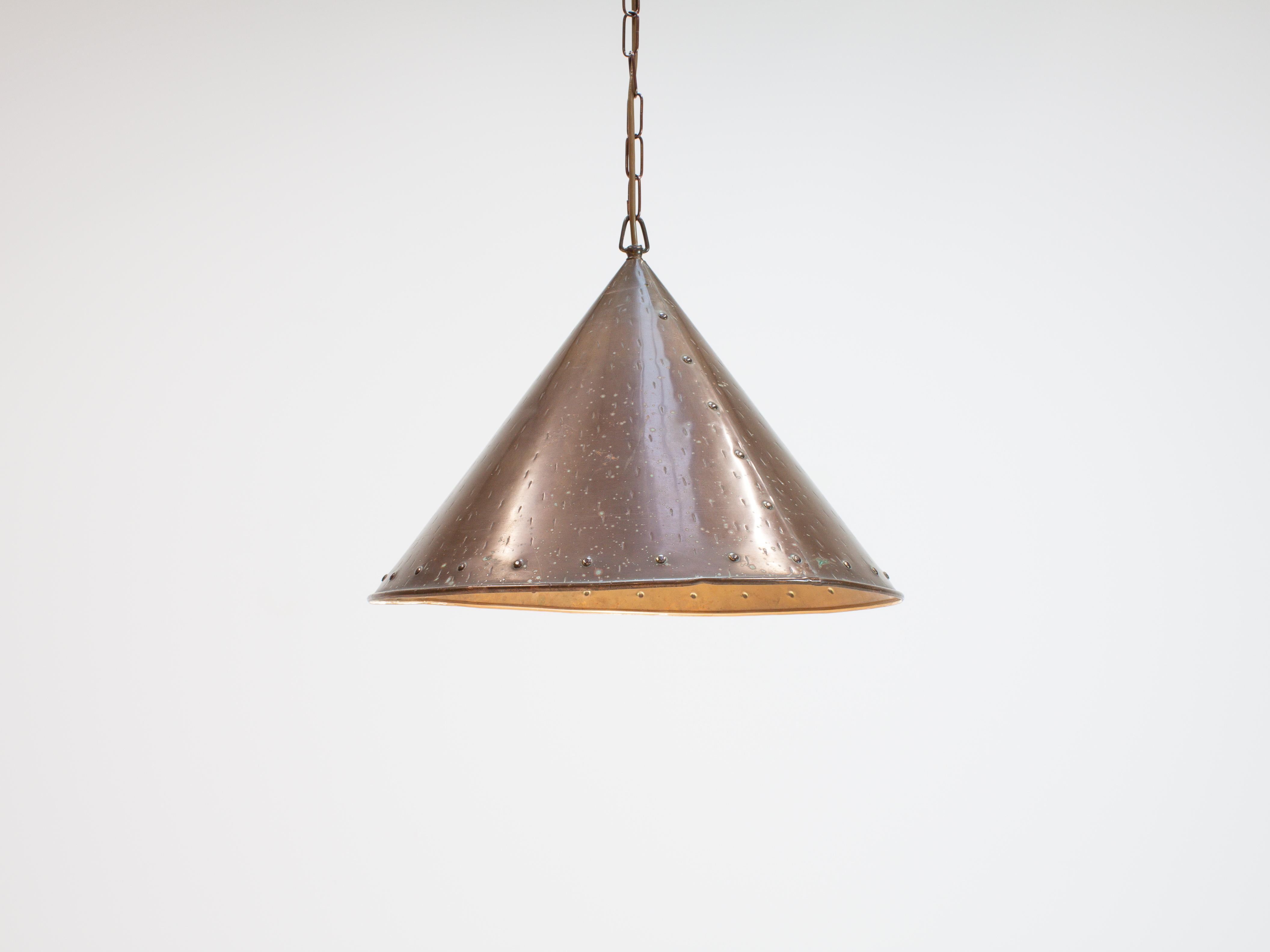Scandinavian Brutalist Handcrafted Danish Conical Copper Pendant, 1960s 1