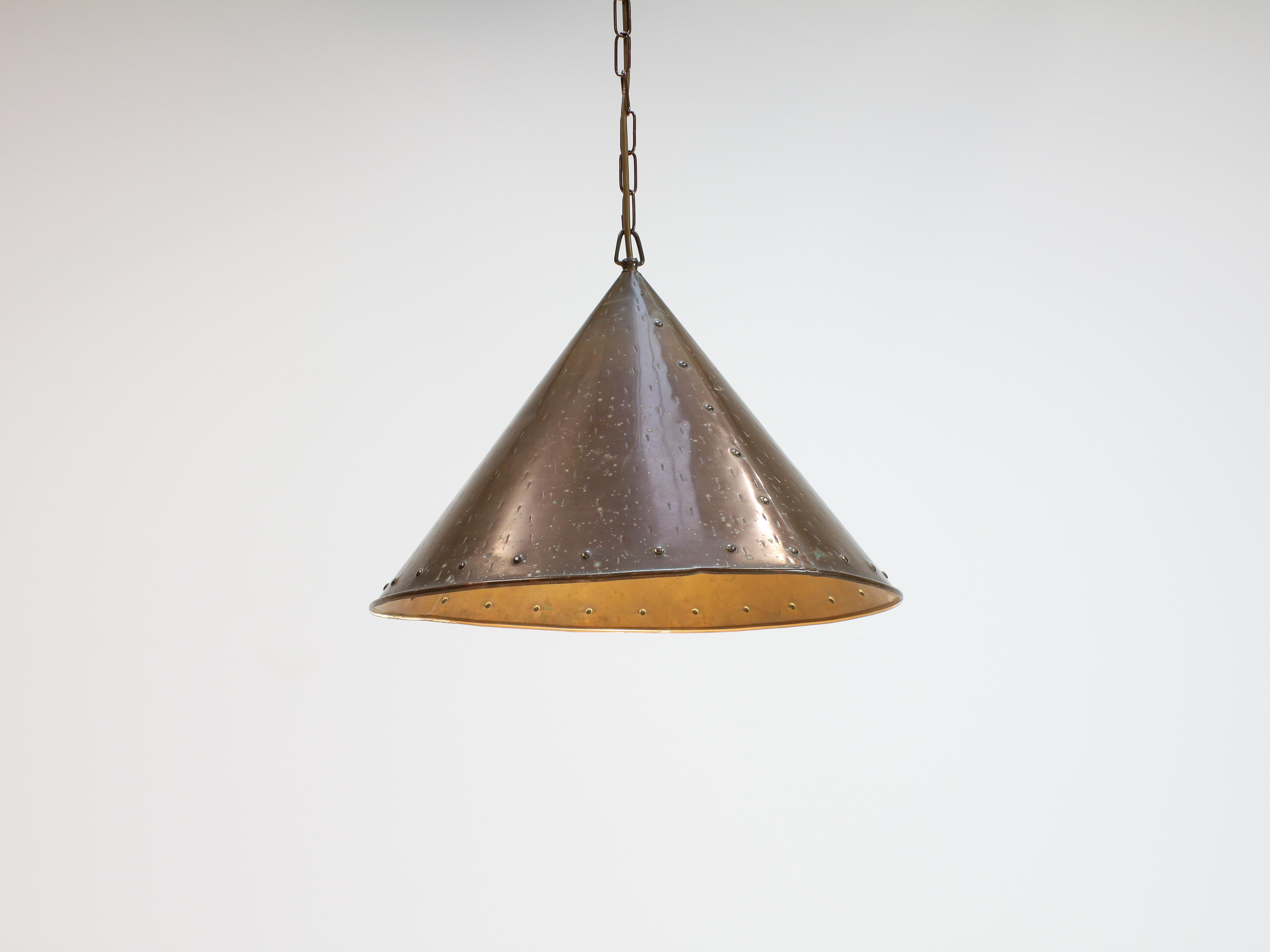 Scandinavian Brutalist Handcrafted Danish Conical Copper Pendant, 1960s 2