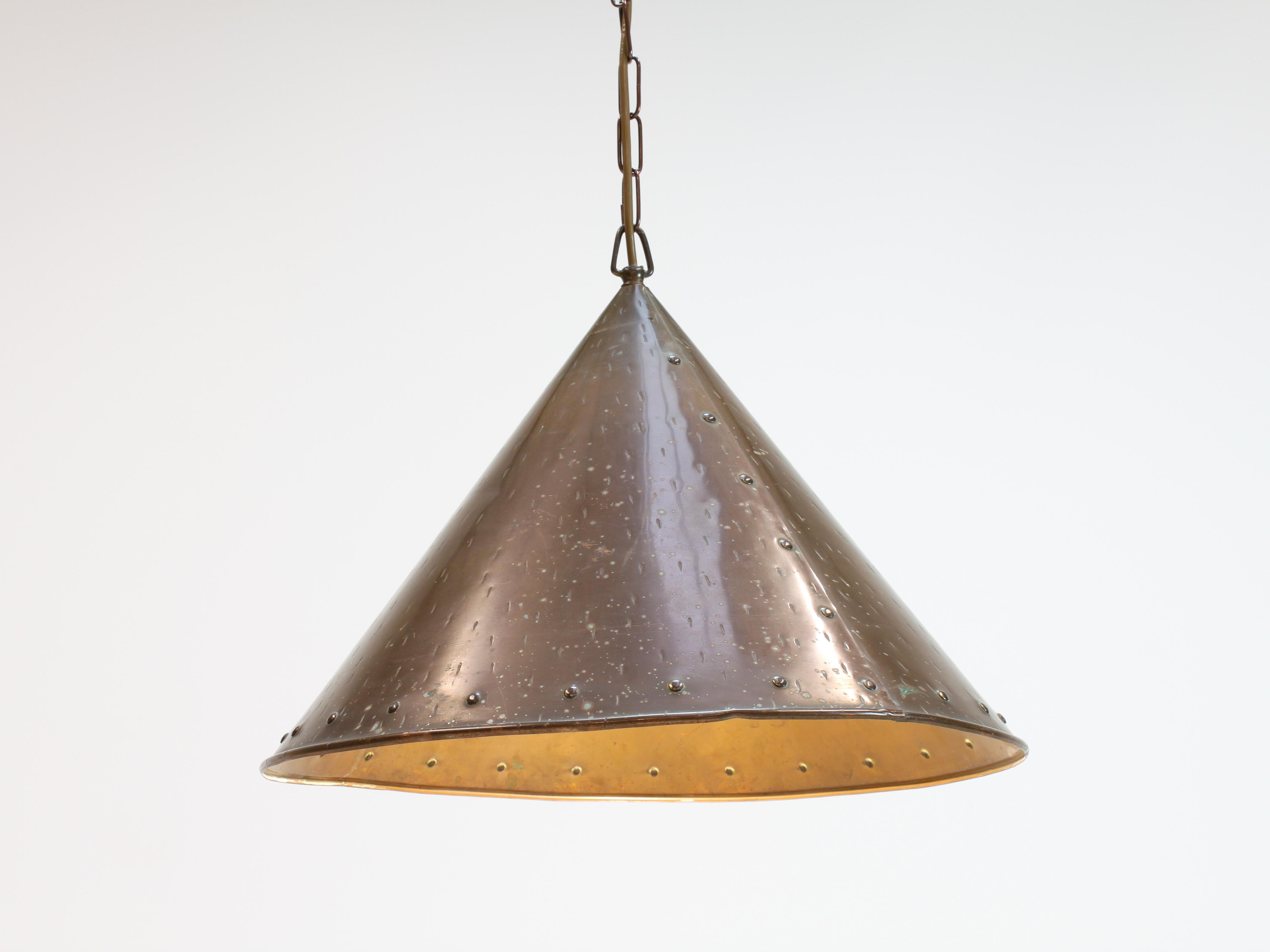 Scandinavian Brutalist Handcrafted Danish Conical Copper Pendant, 1960s 3