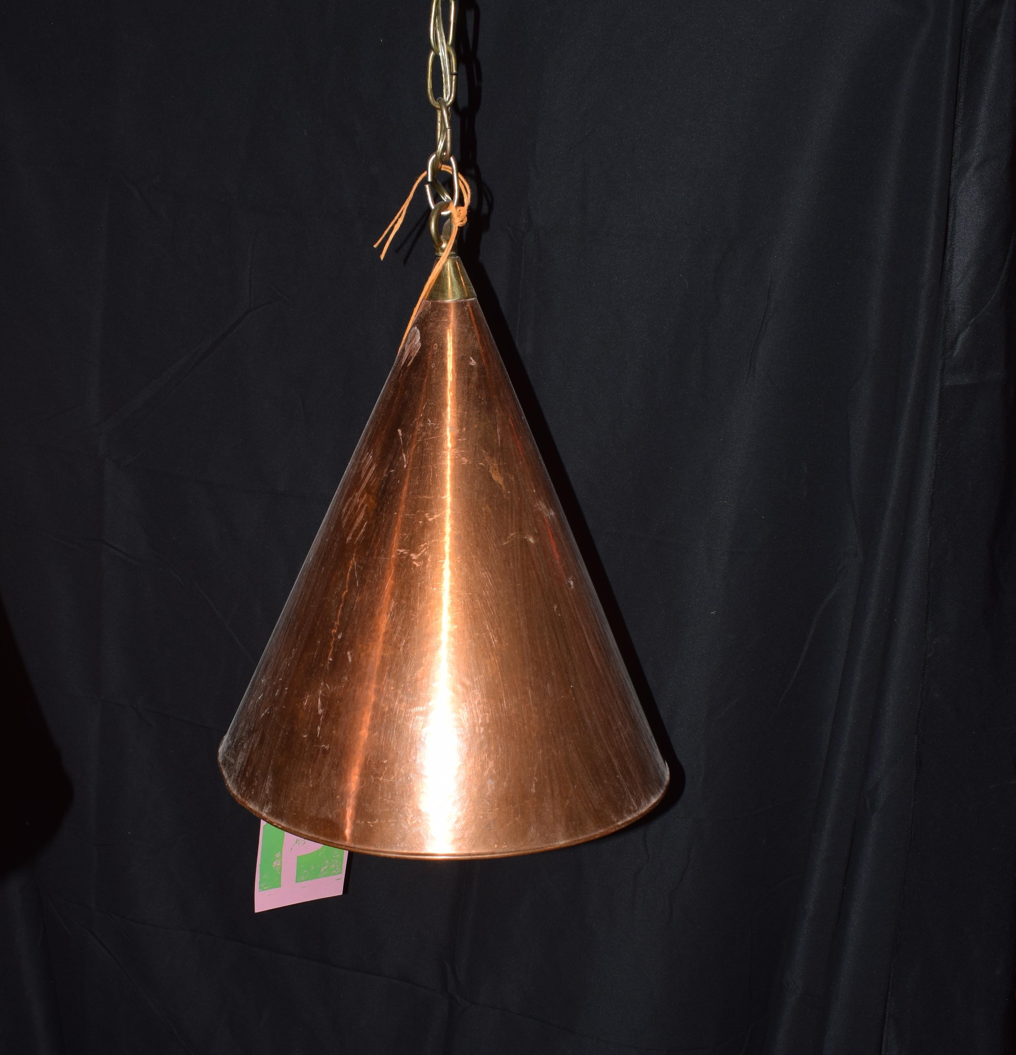 Mid-Century Modern Scandinavian Brutalist Handcrafted Danish Copper Conical Pendant Lamp, 1970s