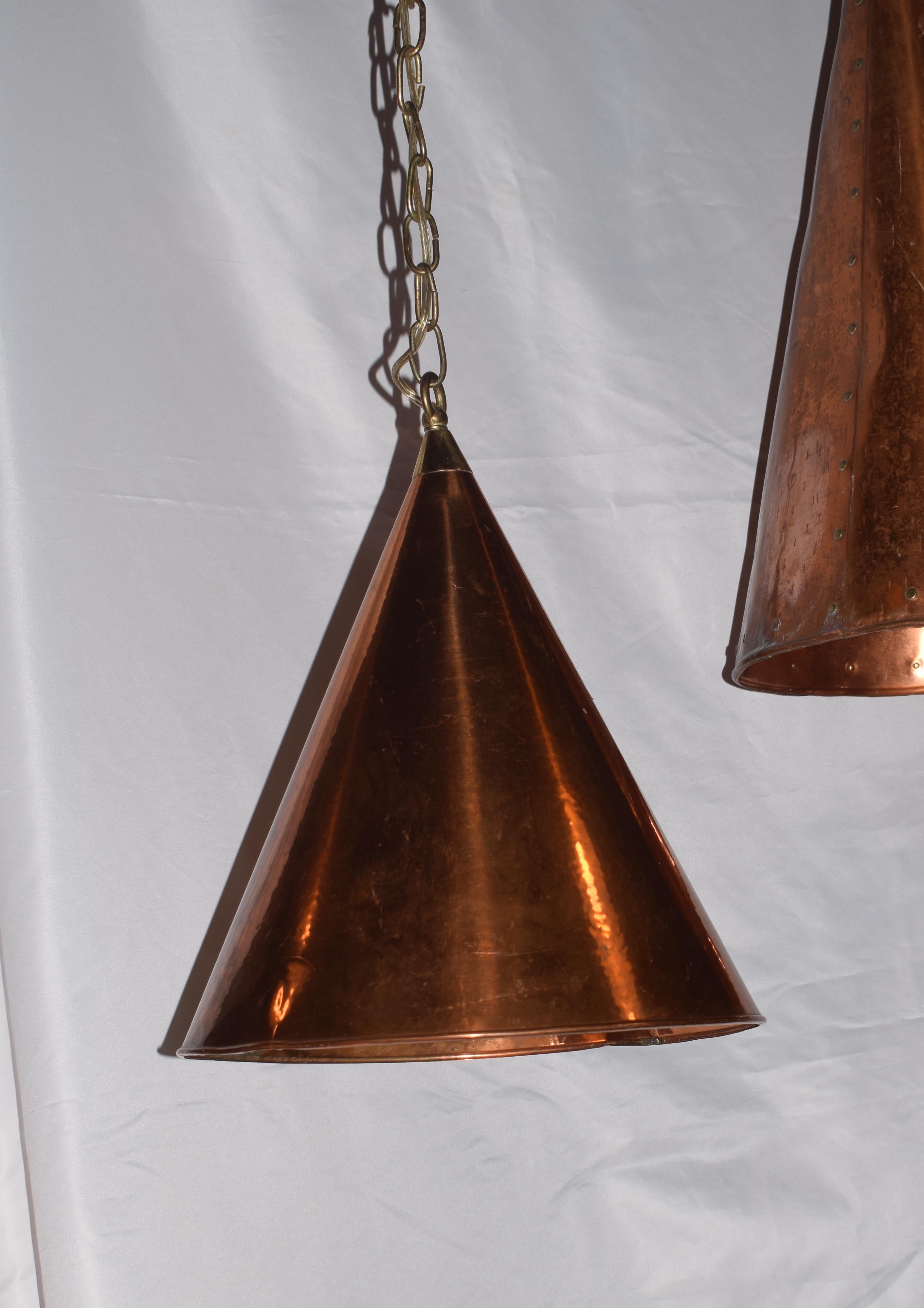 20th Century Scandinavian Brutalist Handcrafted Danish Copper Conical Pendant Lamp, 1970s