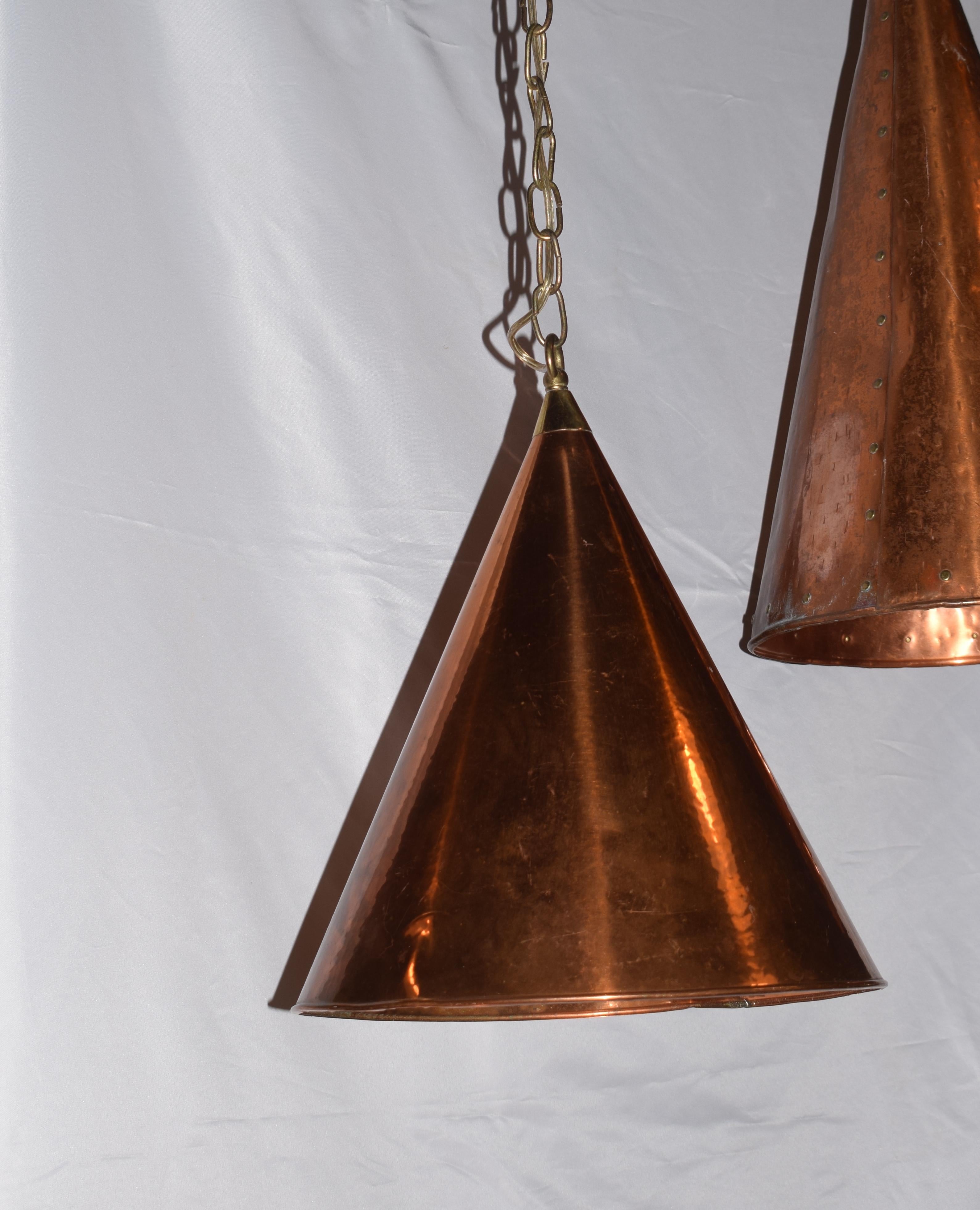 Scandinavian Brutalist Handcrafted Danish Copper Conical Pendant Lamp, 1970s 1