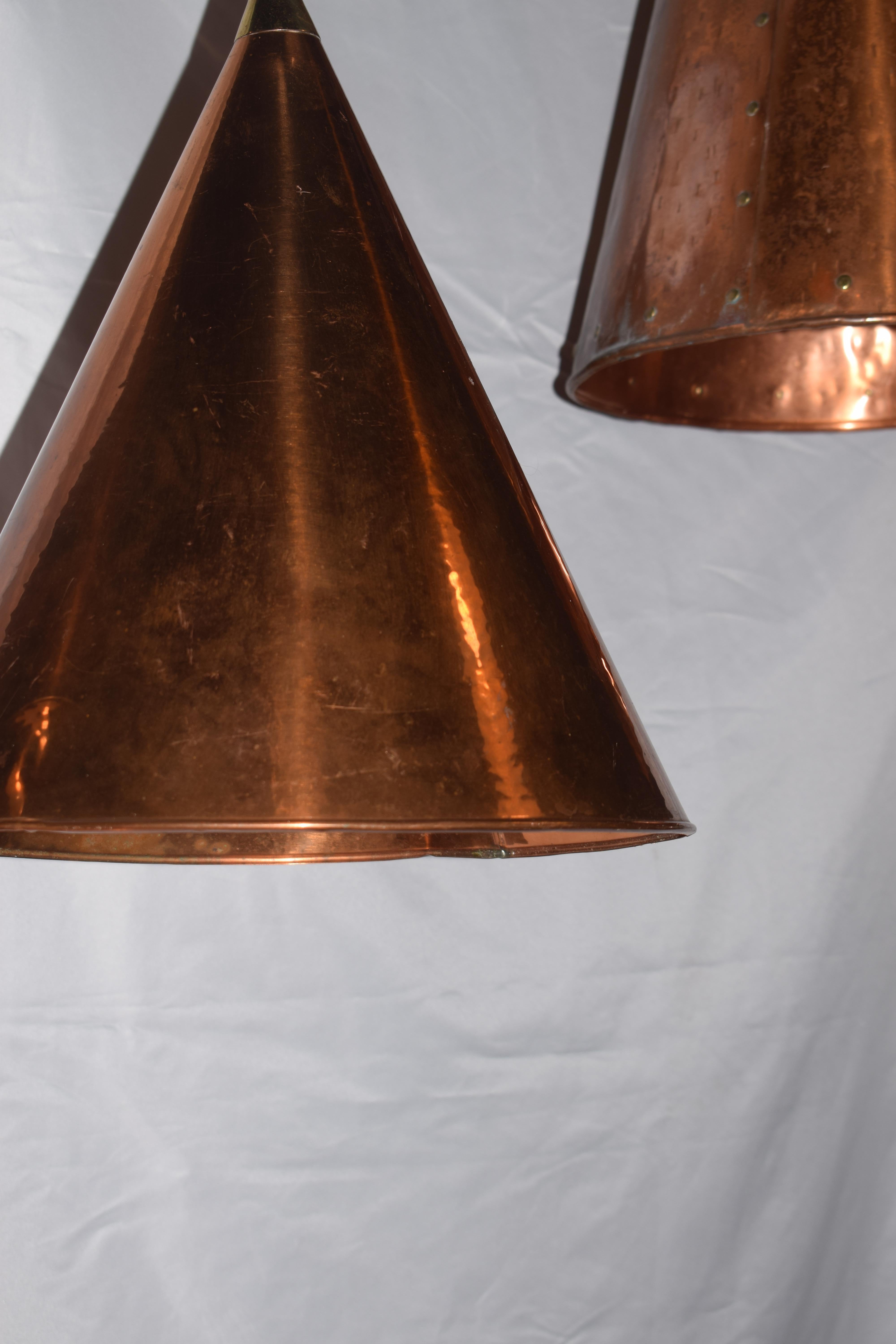 Scandinavian Brutalist Handcrafted Danish Copper Conical Pendant Lamp, 1970s 2