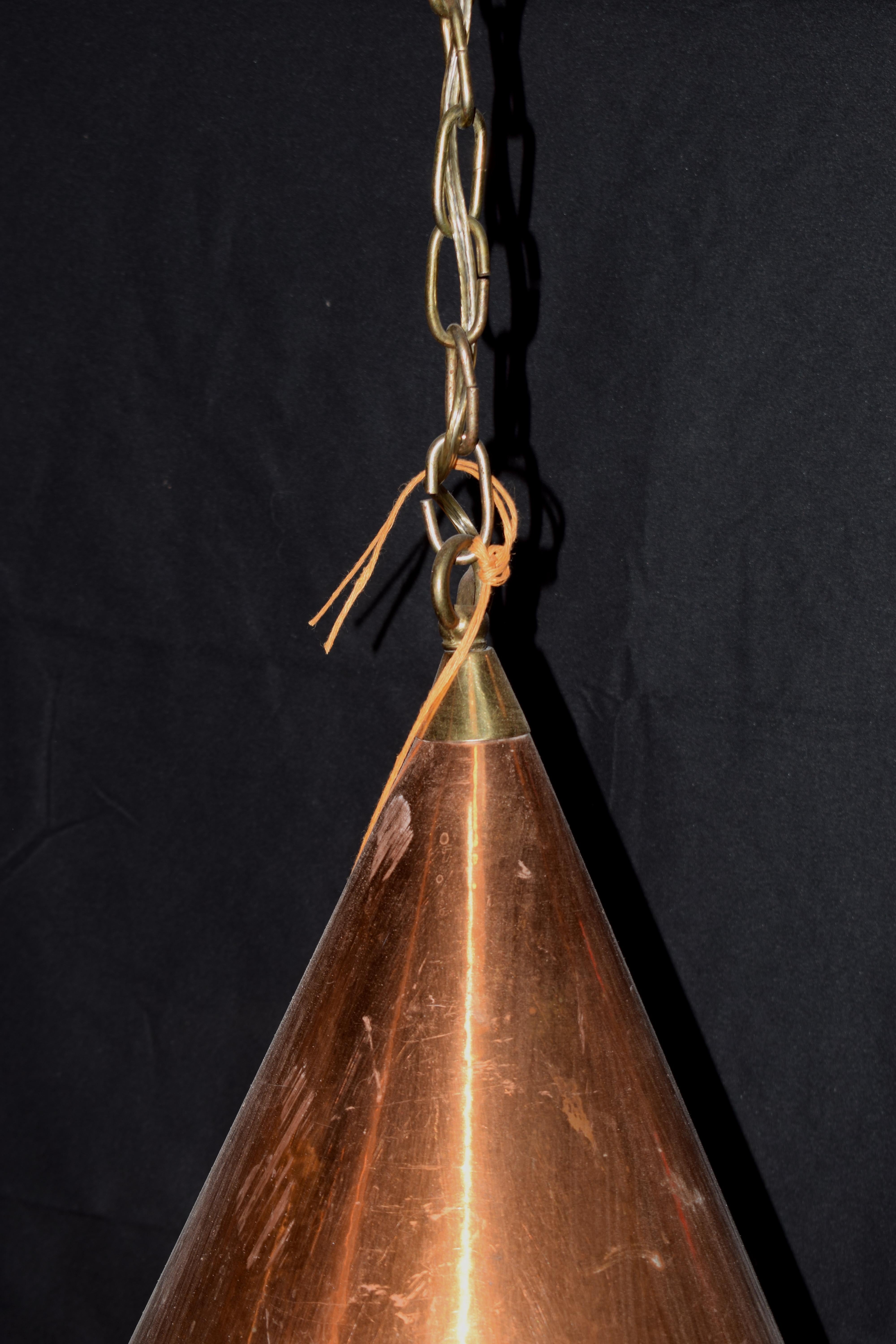 Scandinavian Brutalist Handcrafted Danish Copper Conical Pendant Lamp, 1970s 3