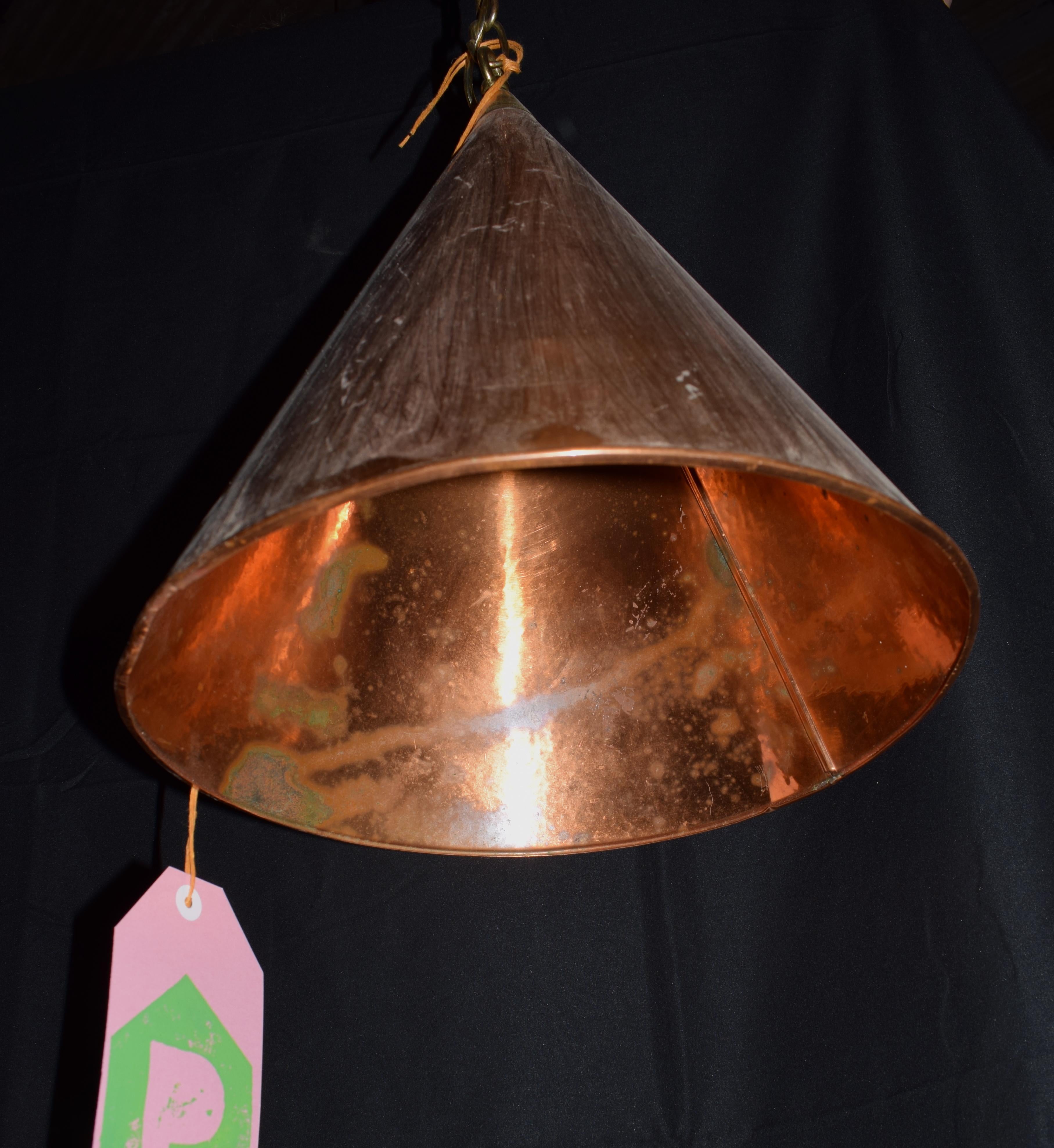 Scandinavian Brutalist Handcrafted Danish Copper Conical Pendant Lamp, 1970s 4