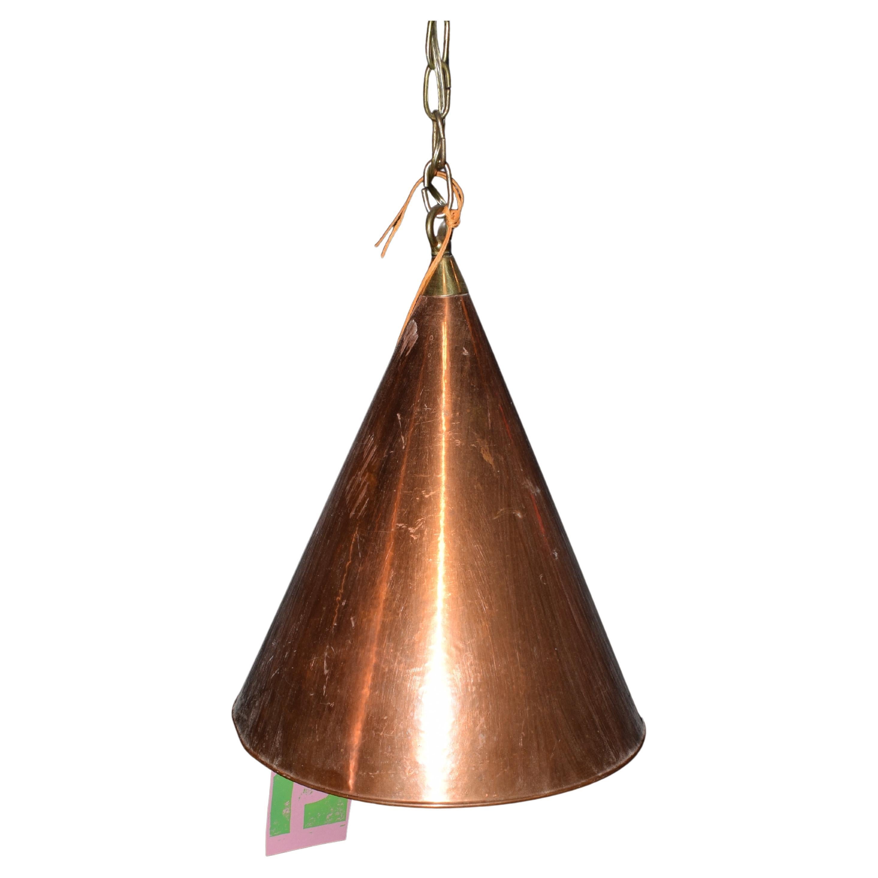 Scandinavian Brutalist Handcrafted Danish Copper Conical Pendant Lamp, 1970s