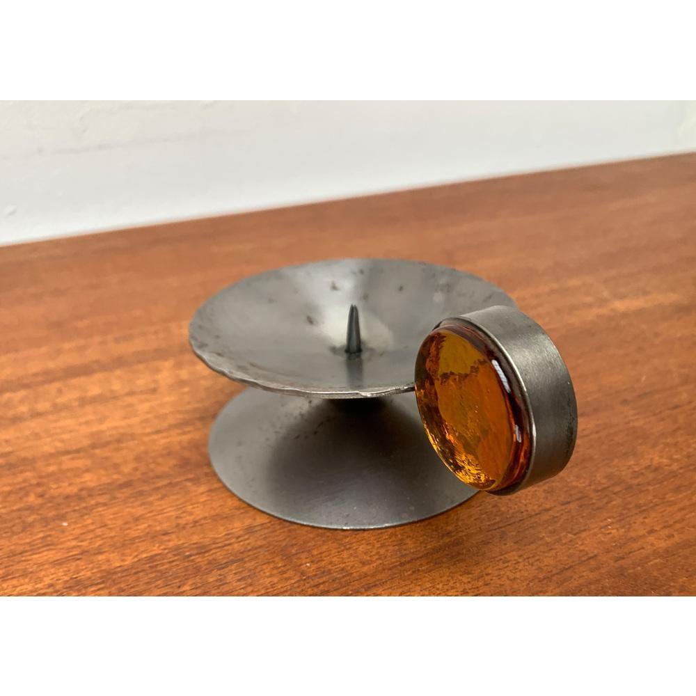 Scandinavian Brutalist Metal and Glass Candleholder by Gunnar Ander, 1960s For Sale 4