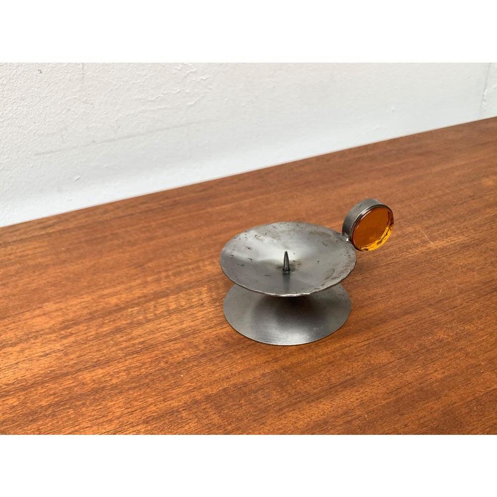 Scandinavian Brutalist Metal and Glass Candleholder by Gunnar Ander, 1960s For Sale 5