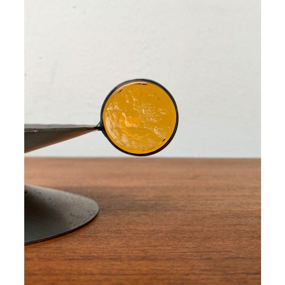 Mid-Century Modern Scandinavian Brutalist Metal and Glass Candleholder by Gunnar Ander, 1960s For Sale