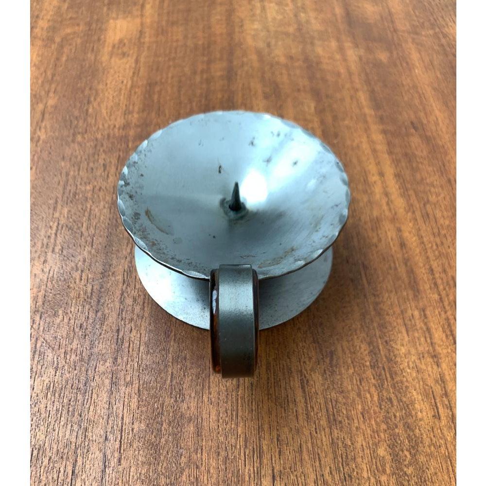 Swedish Scandinavian Brutalist Metal and Glass Candleholder by Gunnar Ander, 1960s For Sale