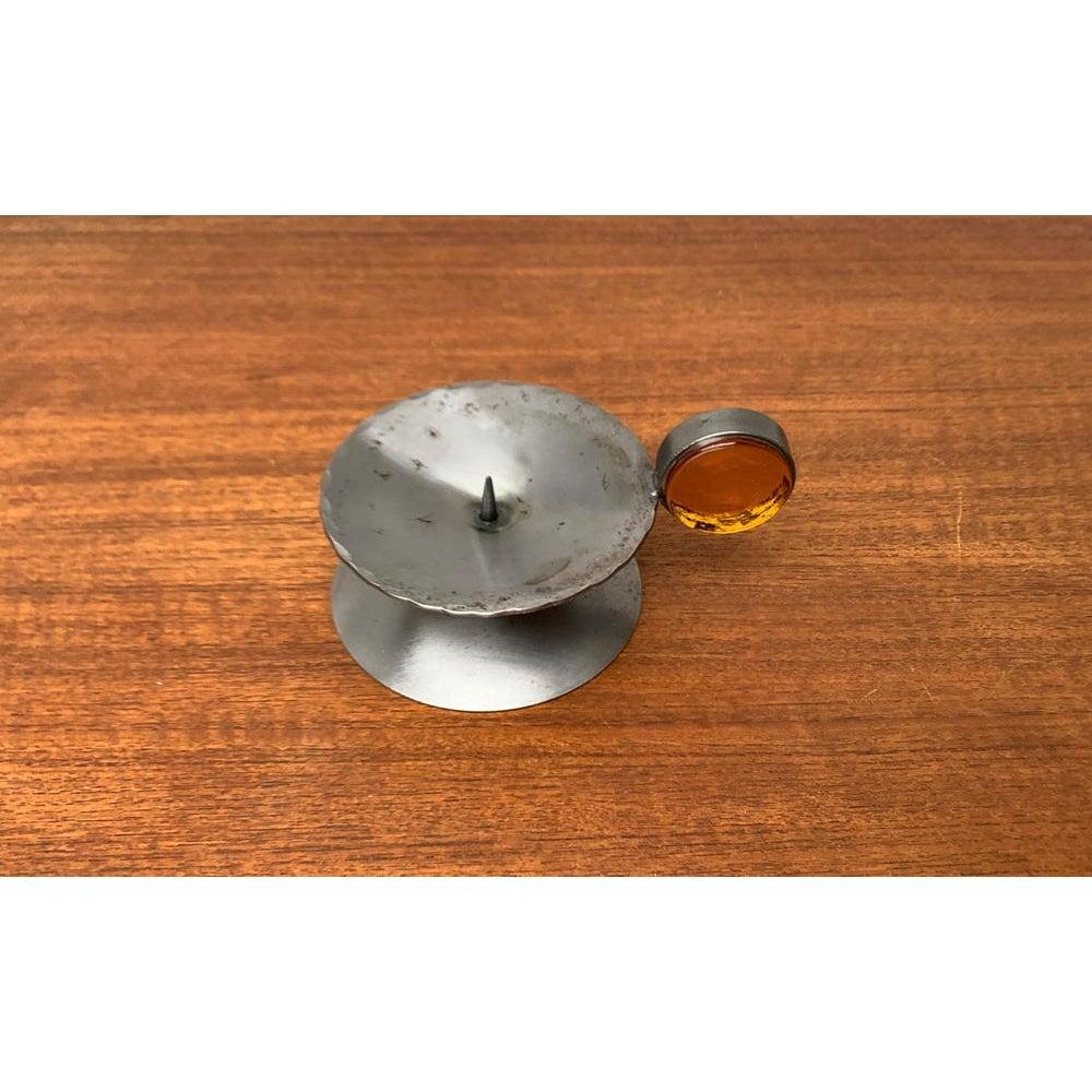 Scandinavian Brutalist Metal and Glass Candleholder by Gunnar Ander, 1960s In Excellent Condition For Sale In Hamburg, DE