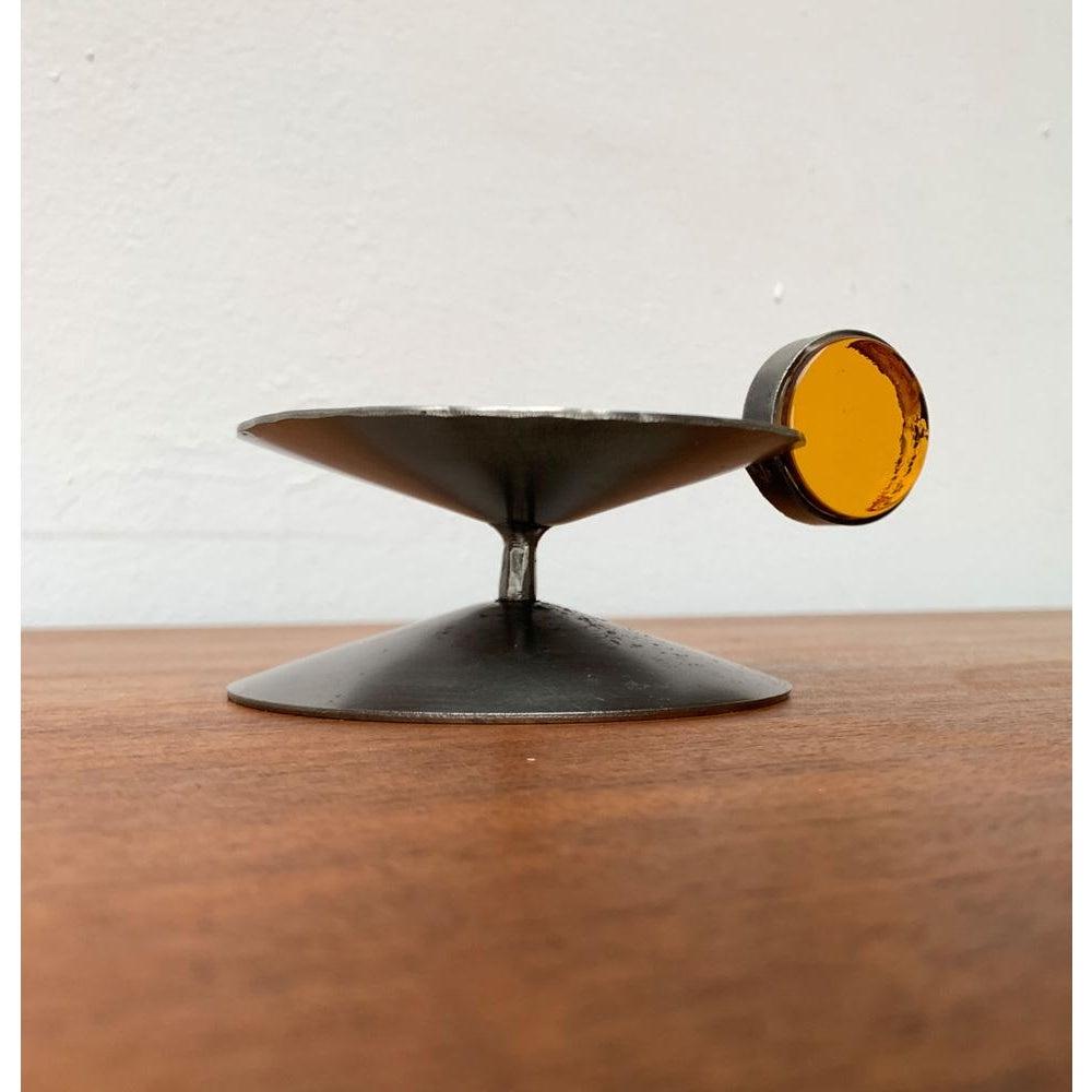20th Century Scandinavian Brutalist Metal and Glass Candleholder by Gunnar Ander, 1960s For Sale