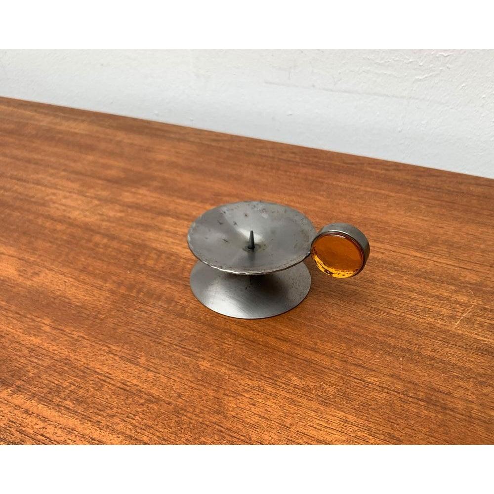 Scandinavian Brutalist Metal and Glass Candleholder by Gunnar Ander, 1960s For Sale 1