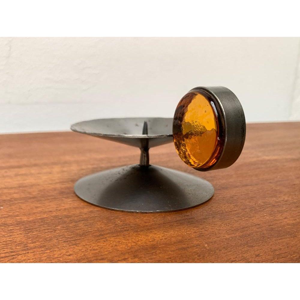 Scandinavian Brutalist Metal and Glass Candleholder by Gunnar Ander, 1960s For Sale 2